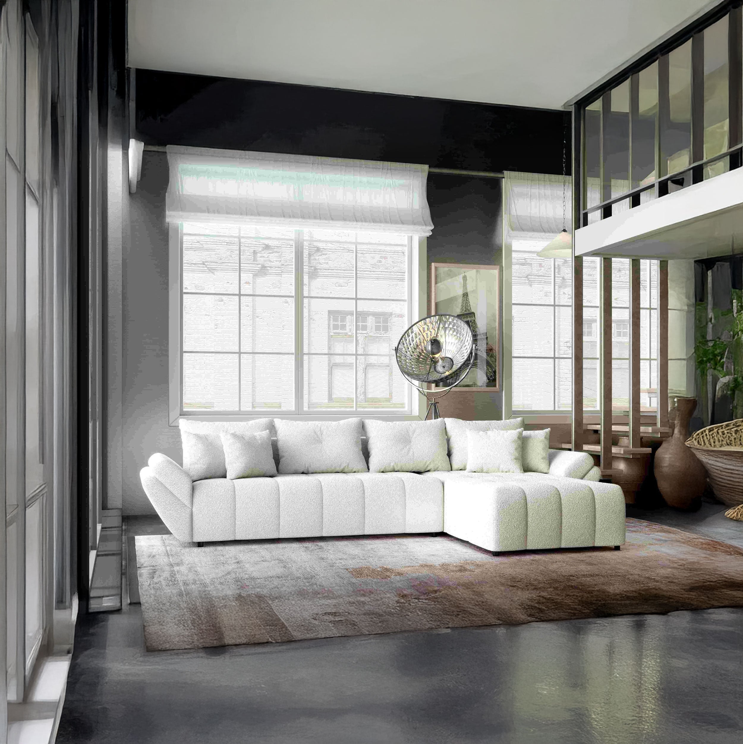 Colțar extensibil dumonde cu ladă de depozitare si sezut confortabil din spuma HR, Berlin XL Euphoria Ivory 350x185 cm II Fabrica