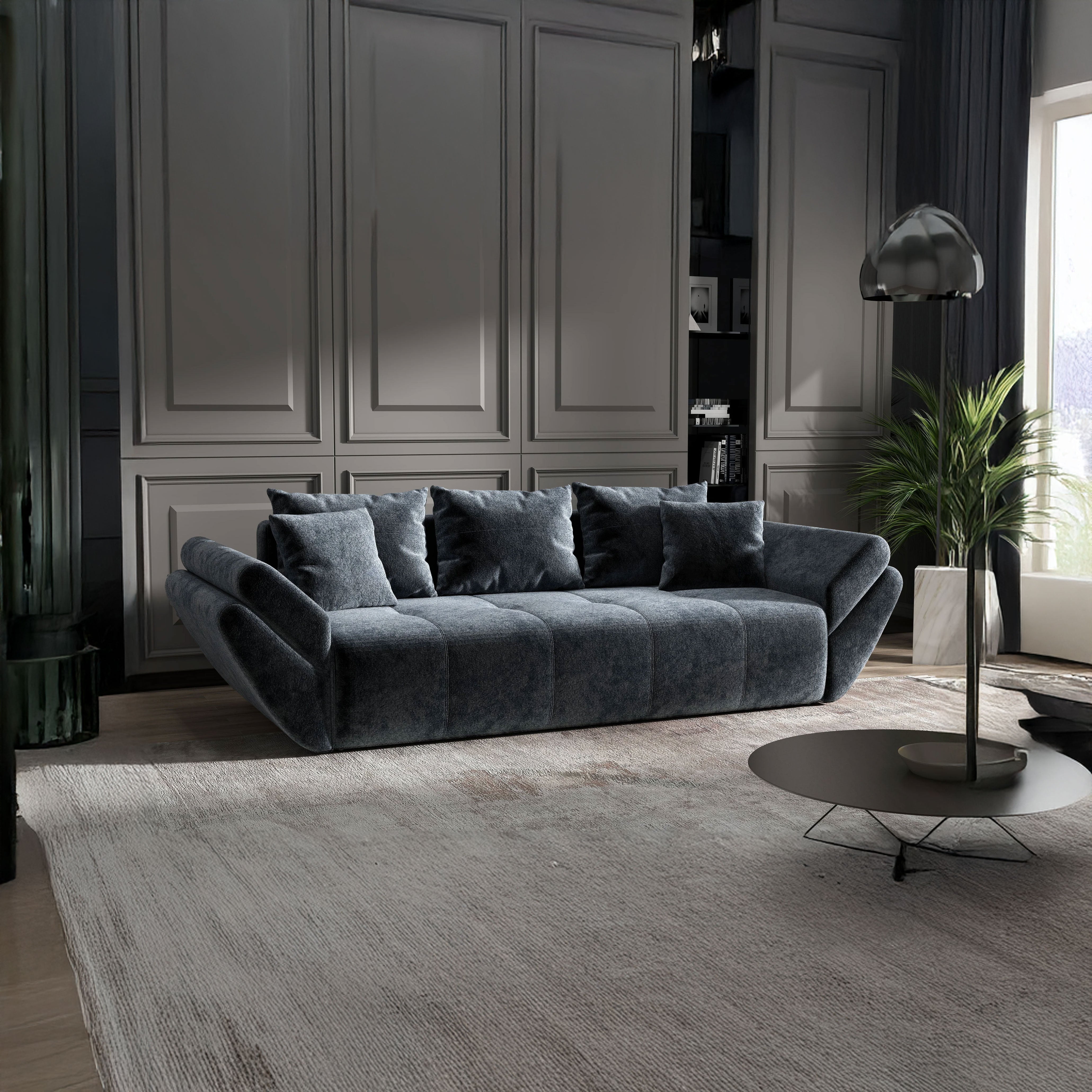 Canapea extensibilă dumonde cu ladă de depozitare si sezut confortabil din spuma HR, Berlin Euphoria Grafit 250x100 cm Fabrica