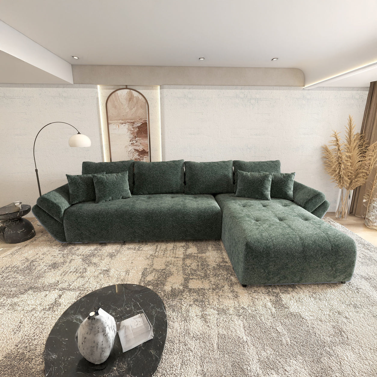 Colțar extensibil dumonde cu ladă de depozitare si sezut confortabil din spuma HR, Berlin XL Euphoria Green 350x185 cm II