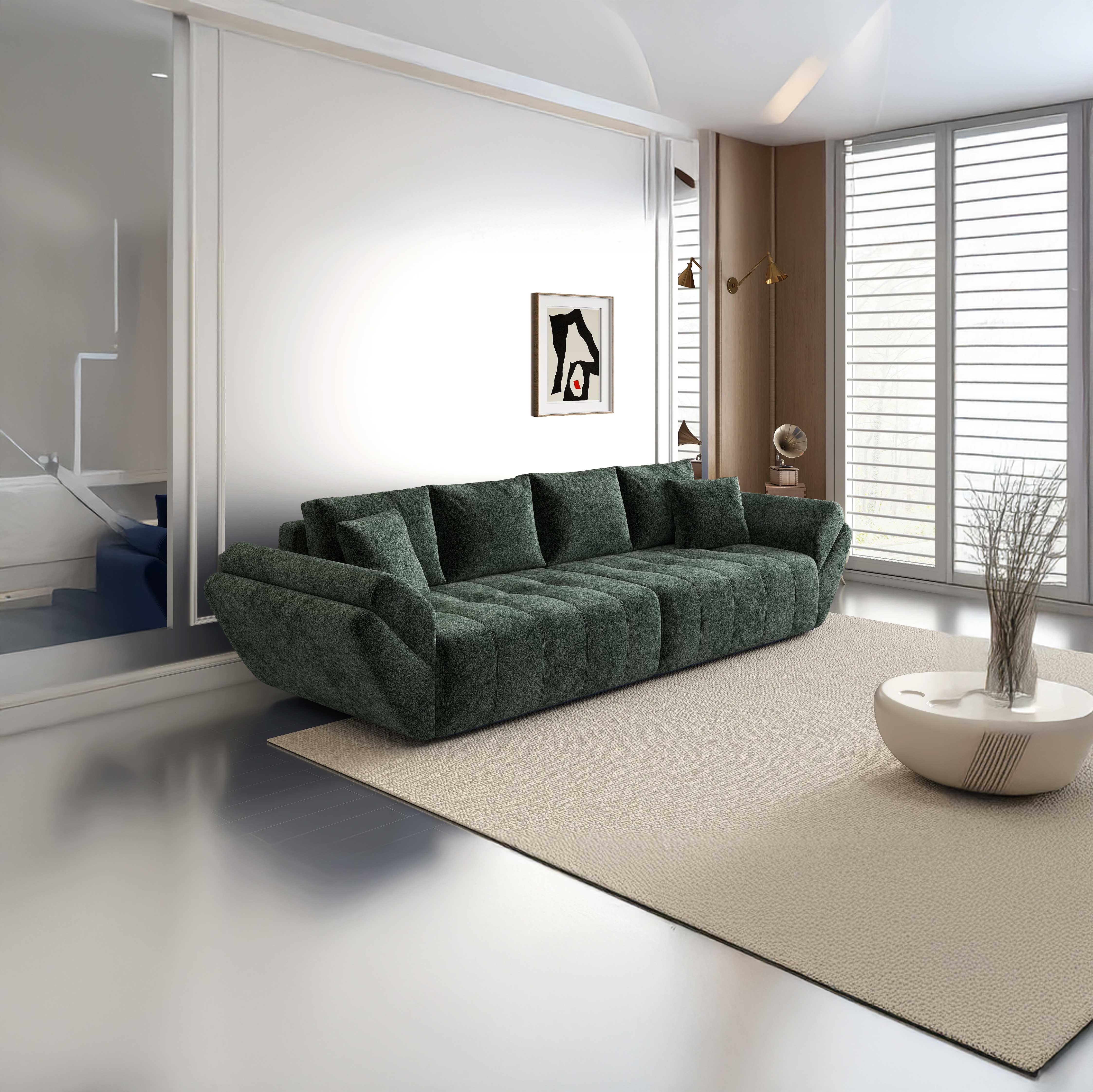 Canapea extensibilă dumonde cu ladă de depozitare si sezut confortabil din spuma HR, Berlin Euphoria Green 300x100 cm Fabrica