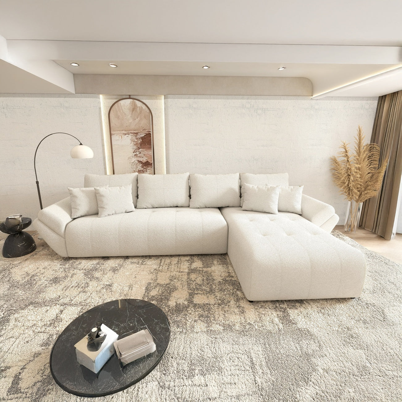 Colțar extensibil dumonde cu ladă de depozitare si sezut confortabil din spuma HR, Berlin XL Euphoria Ivory 350x185 cm II