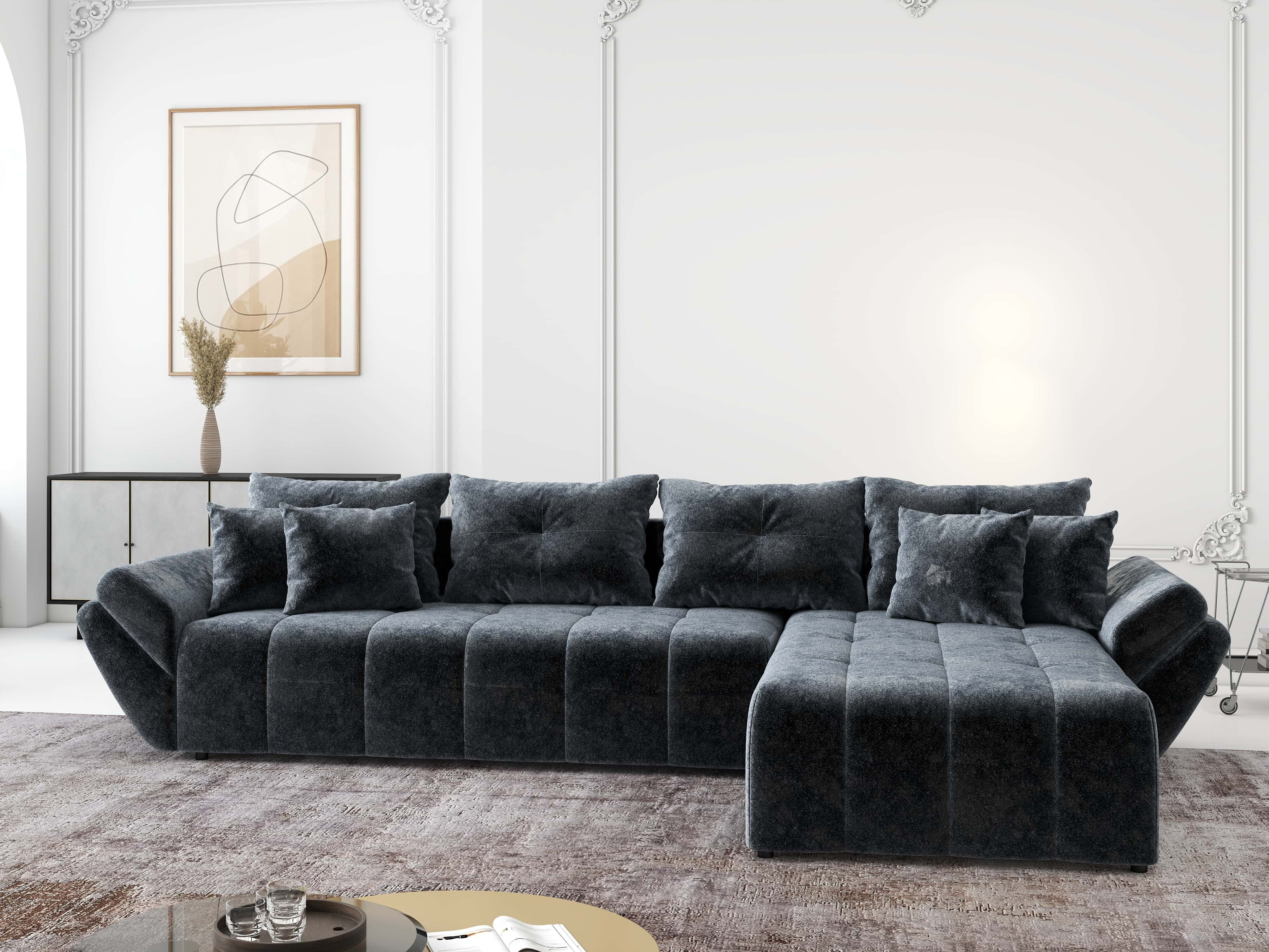 Colțar extensibil dumonde cu ladă de depozitare si sezut confortabil din spuma HR, Berlin XL Euphoria Graphite 350x185 cm II Fabrica