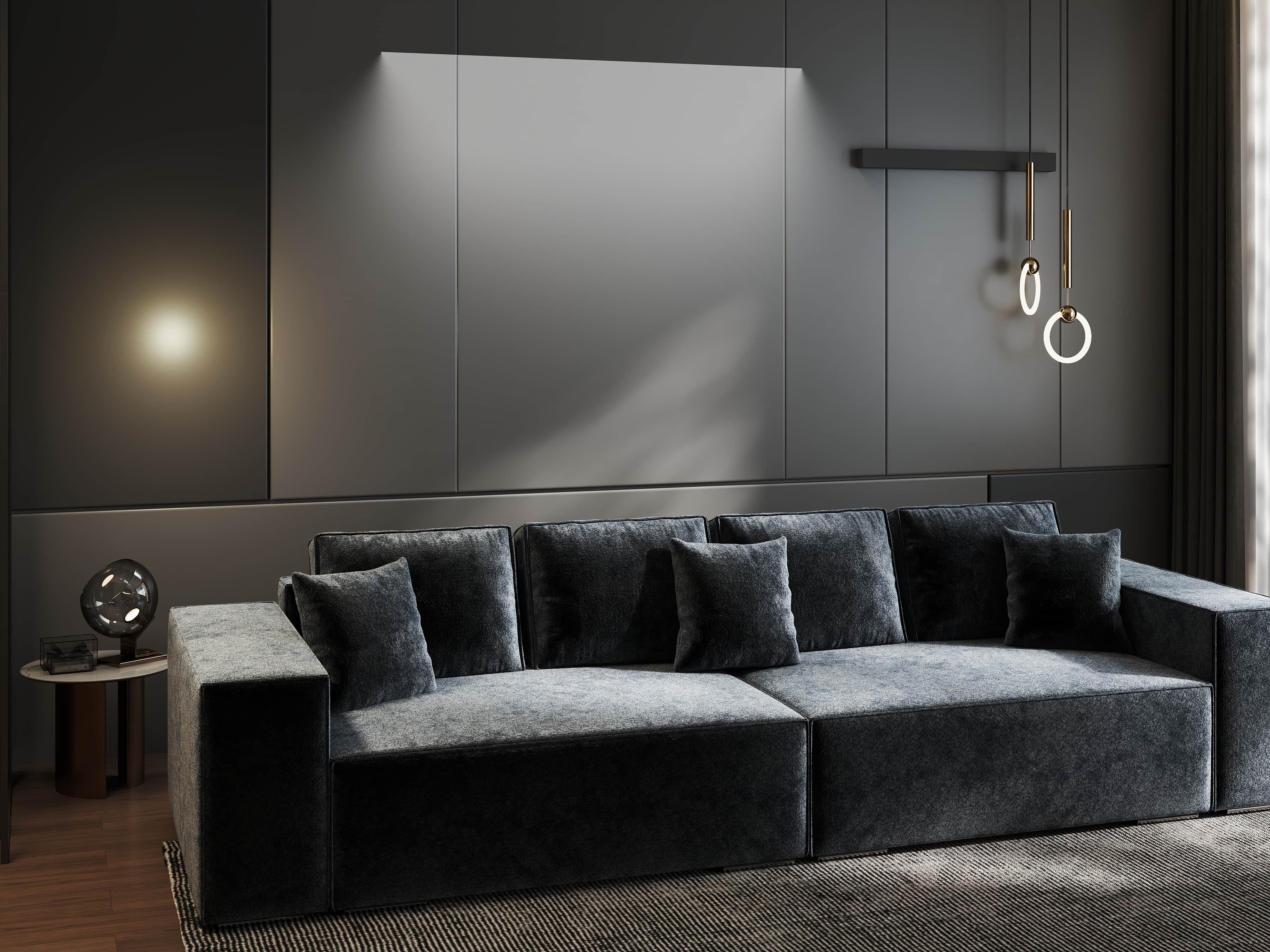 Canapea extensibilă dumonde cu ladă de depozitare si sezut confortabil din spuma HR, Dream Euphoria Grafit 310x100 cm Fabrica