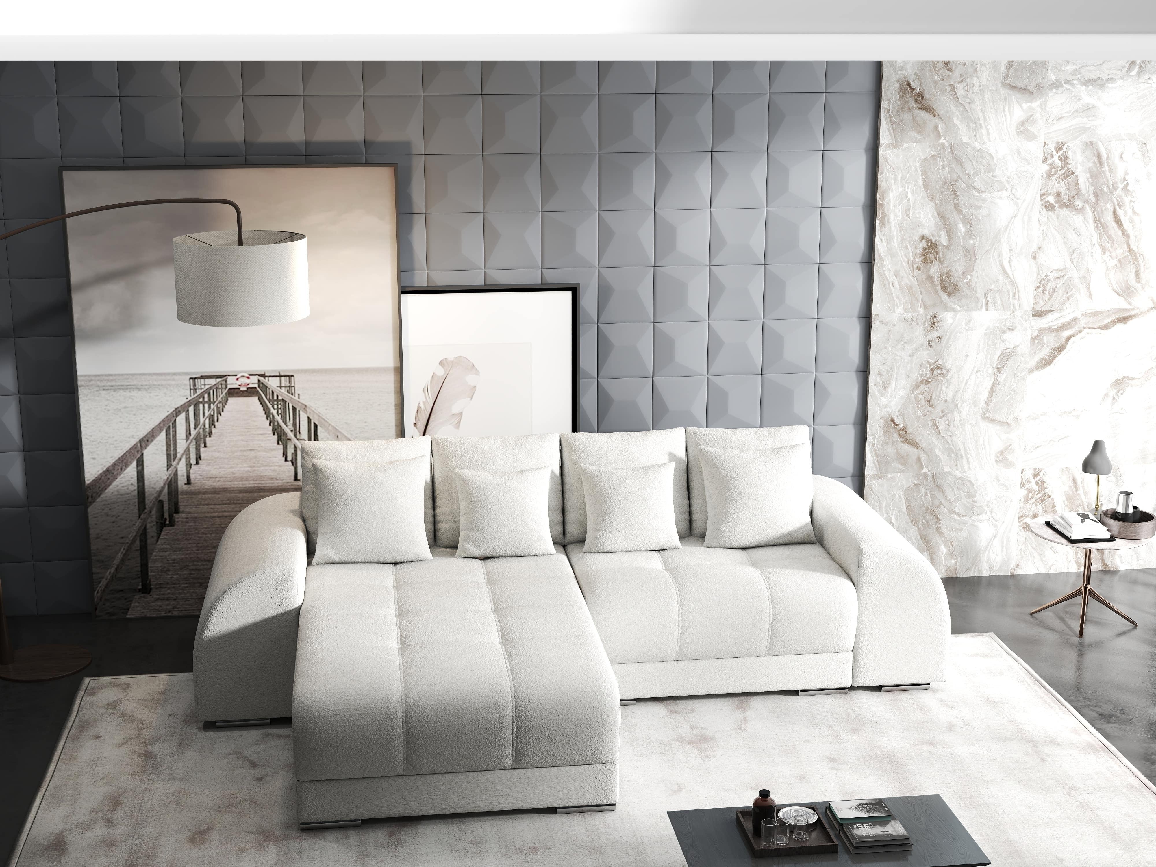 Colțar extensibil dumonde cu ladă de depozitare si sezut confortabil din spuma HR, Verona Euphoria Ivory 290x185 cm Fabrica
