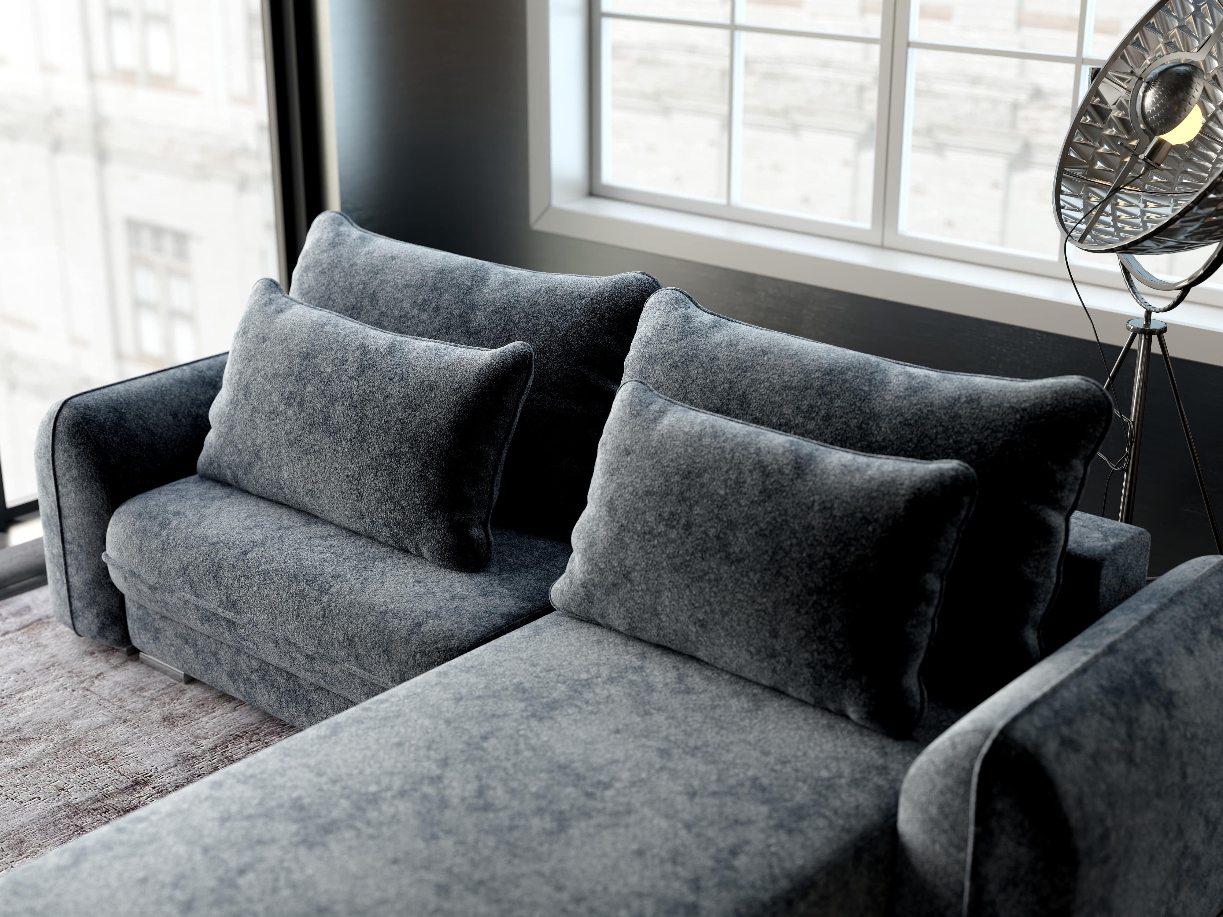 Colțar extensibil dumonde cu ladă de depozitare si sezut confortabil din spuma HR, Denver Euphoria Grafit 275x185 cm II Fabrica