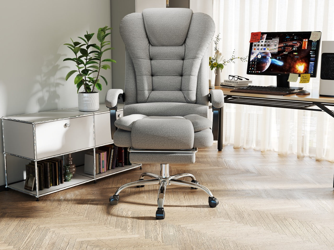 Scaun directorial Dumonde FURY, cotiere 3D, mecanism multifuncționa, suport picioare, stofa gri