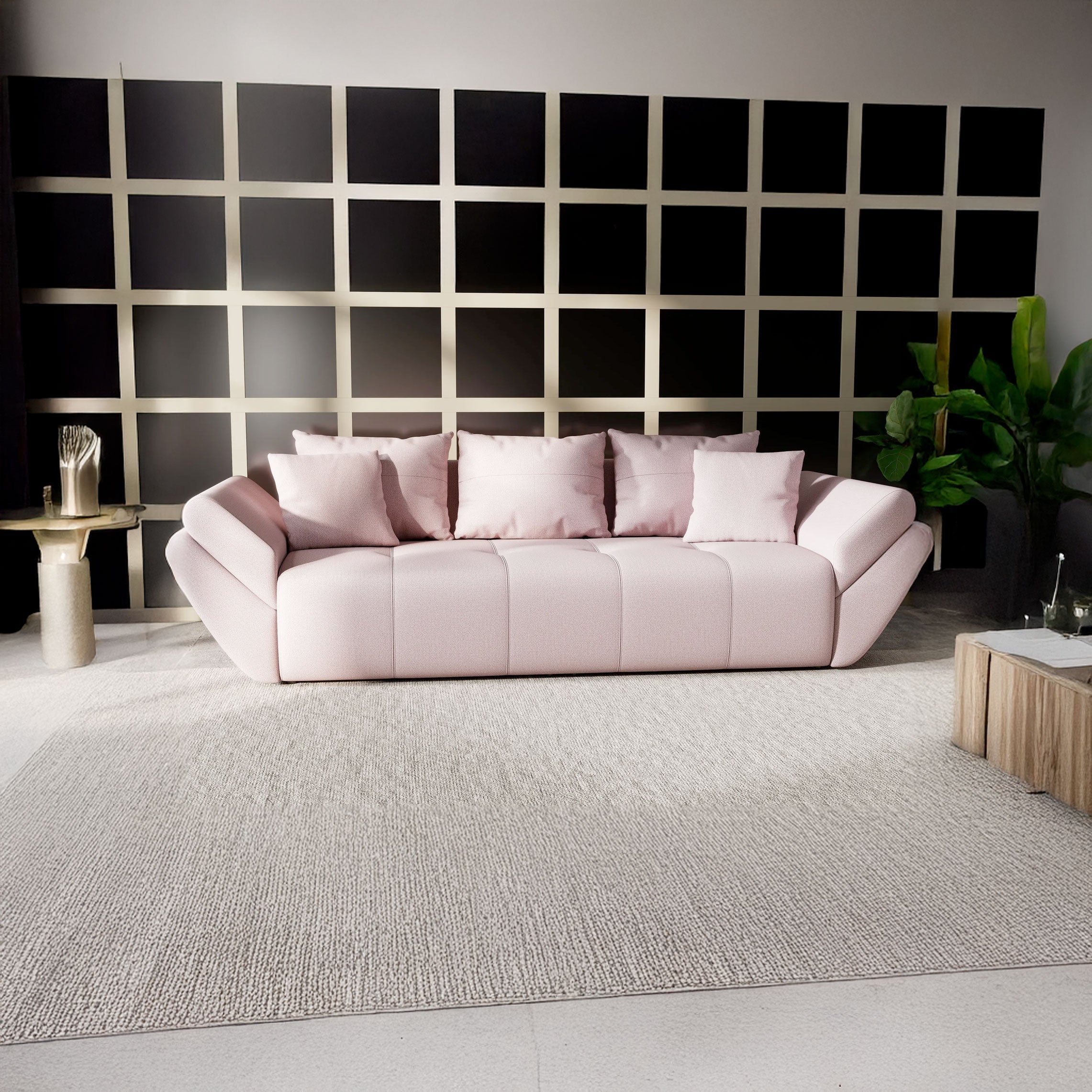 Canapea extensibilă dumonde cu ladă de depozitare si sezut confortabil din spuma HR, Berlin Enjoy Flamingo 250x100 cm Fabrica