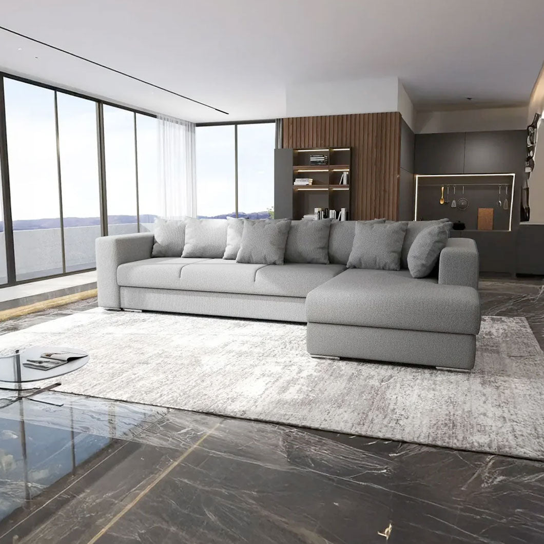 Colțar extensibil dumonde cu ladă de depozitare si sezut confortabil din spuma HR, Gloria Enjoy Grey II 320x183 cm