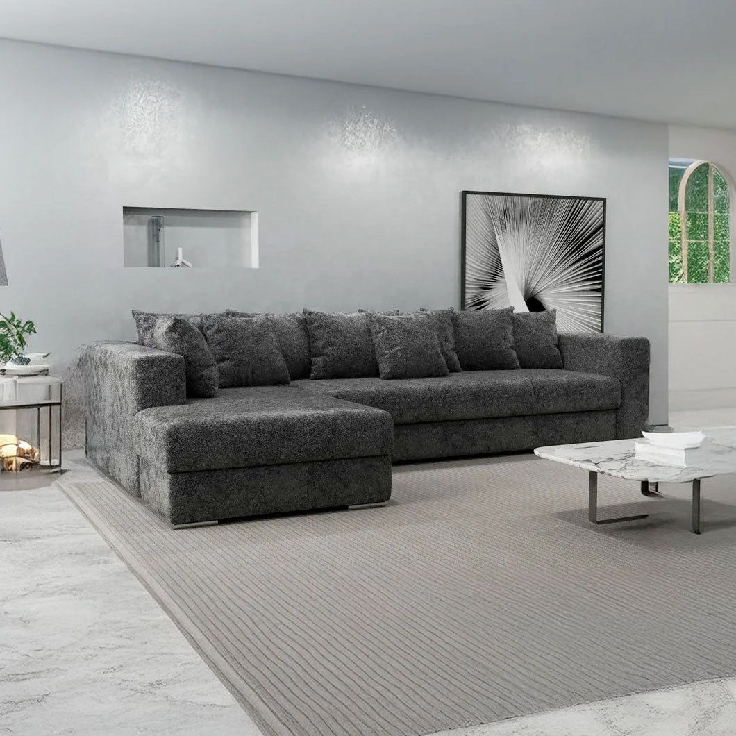 Colțar extensibil dumonde cu ladă de depozitare si sezut confortabil din spuma HR, Gloria Euphoria Black 320x183 cm Fabrica