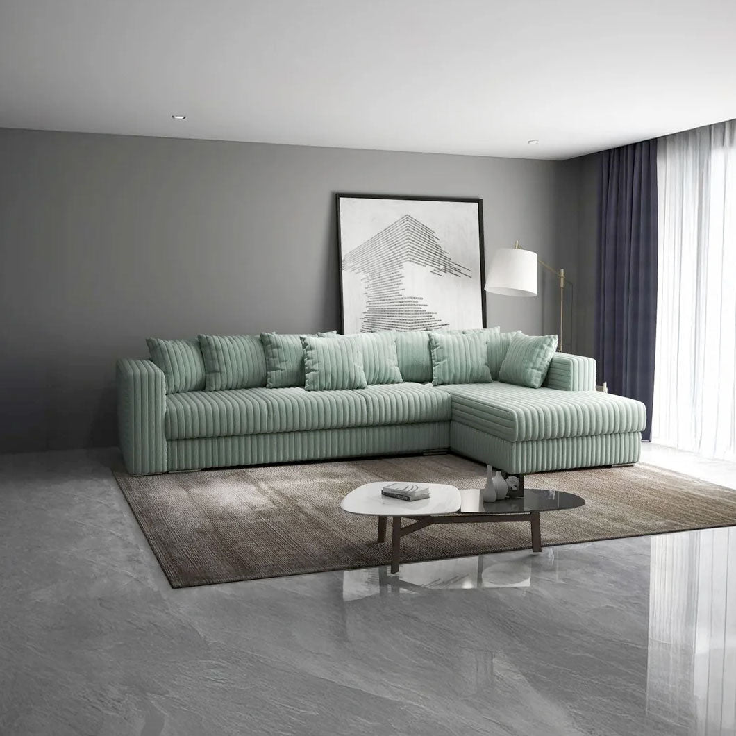 Colțar extensibil dumonde cu ladă de depozitare si sezut confortabil din spuma HR, Gloria Ambience Mint II 320x183 cm Fabrica