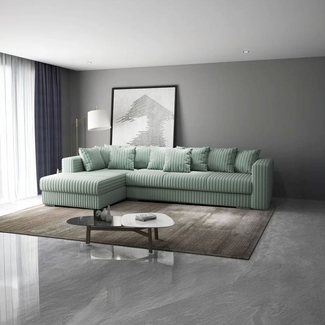 Colțar extensibil dumonde cu ladă de depozitare si sezut confortabil din spuma HR, Gloria Ambience Mint 320x183 cm Fabrica