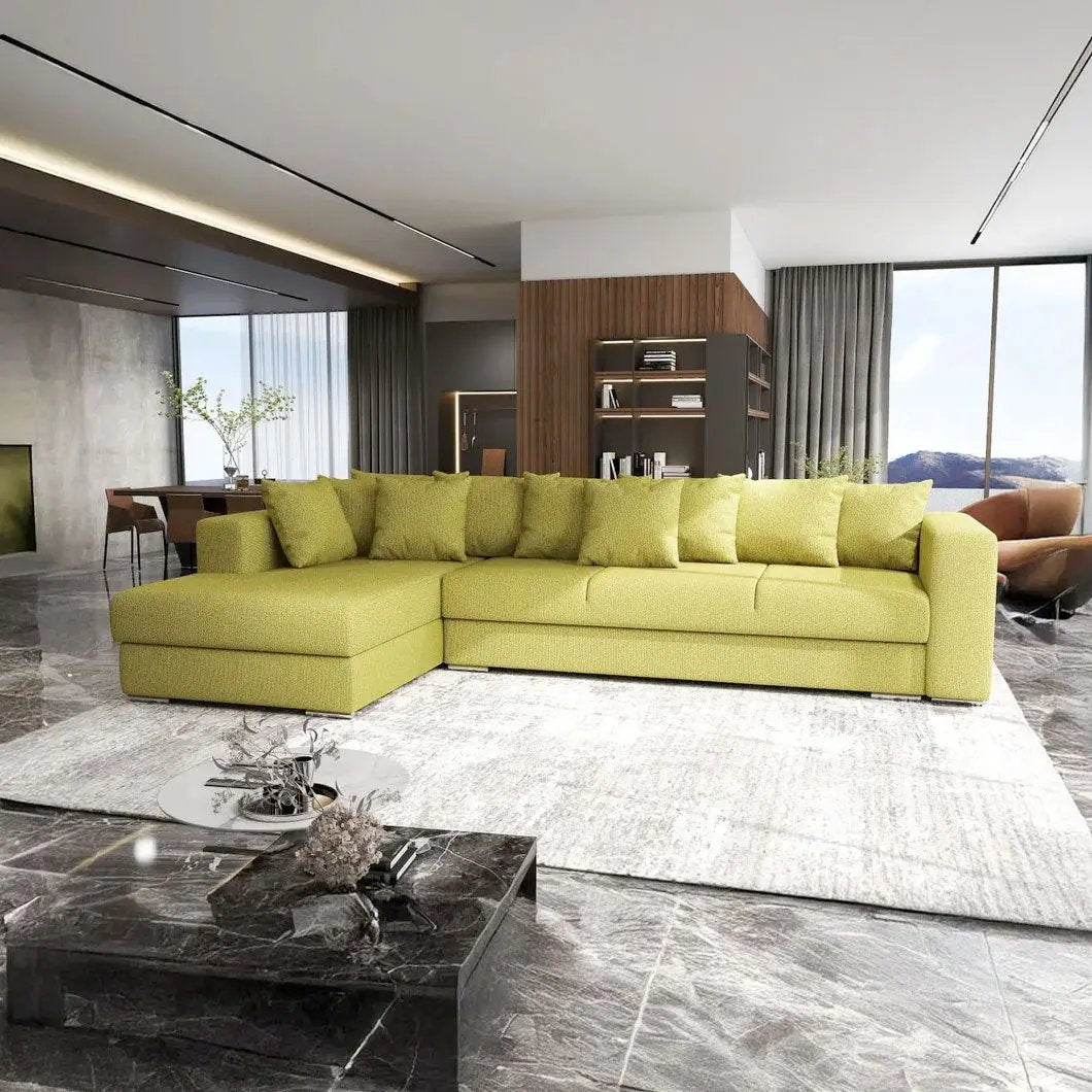 Colțar extensibil dumonde cu ladă de depozitare si sezut confortabil din spuma HR, Gloria Enjoy Green 320x183 cm Fabrica