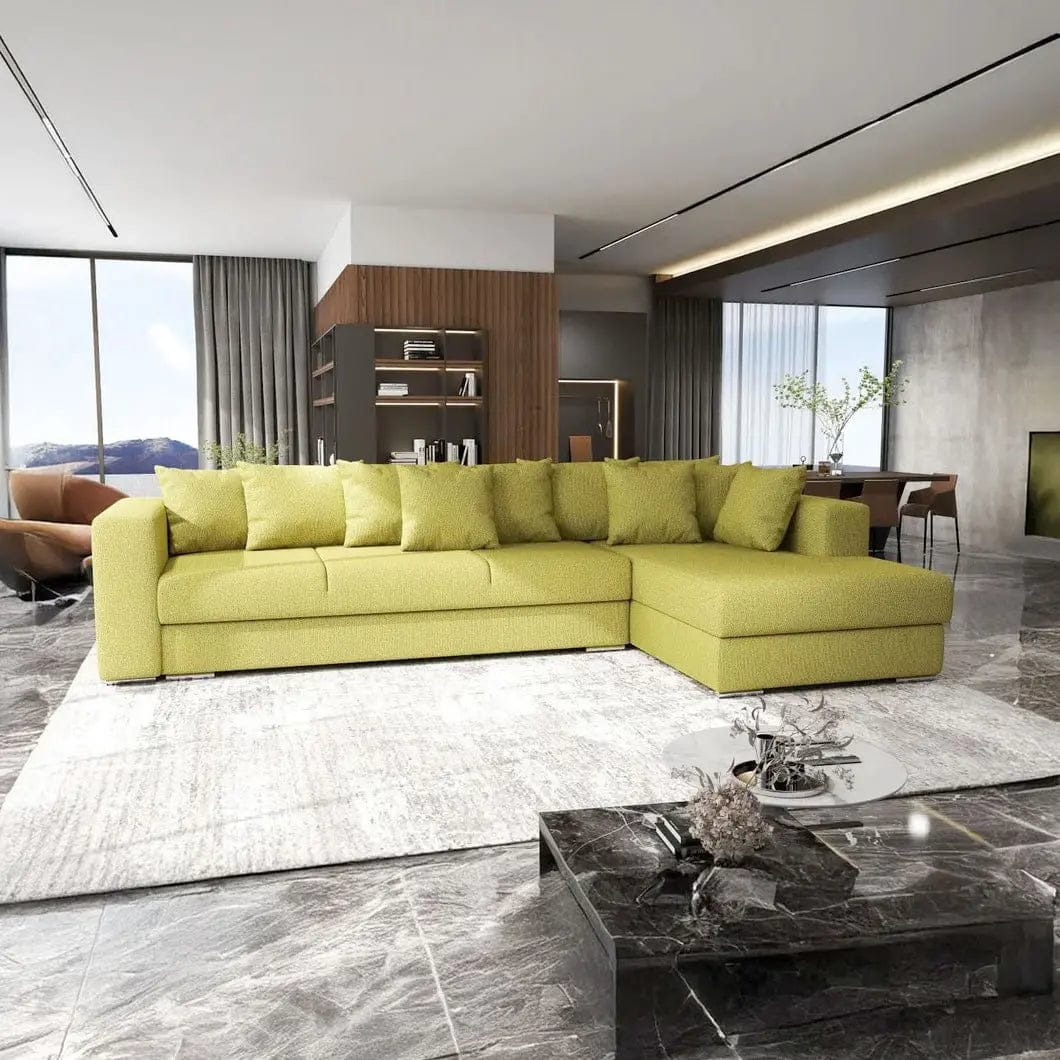 Colțar extensibil dumonde cu ladă de depozitare si sezut confortabil din spuma HR, Gloria Enjoy Green II 320x183 cm Fabrica