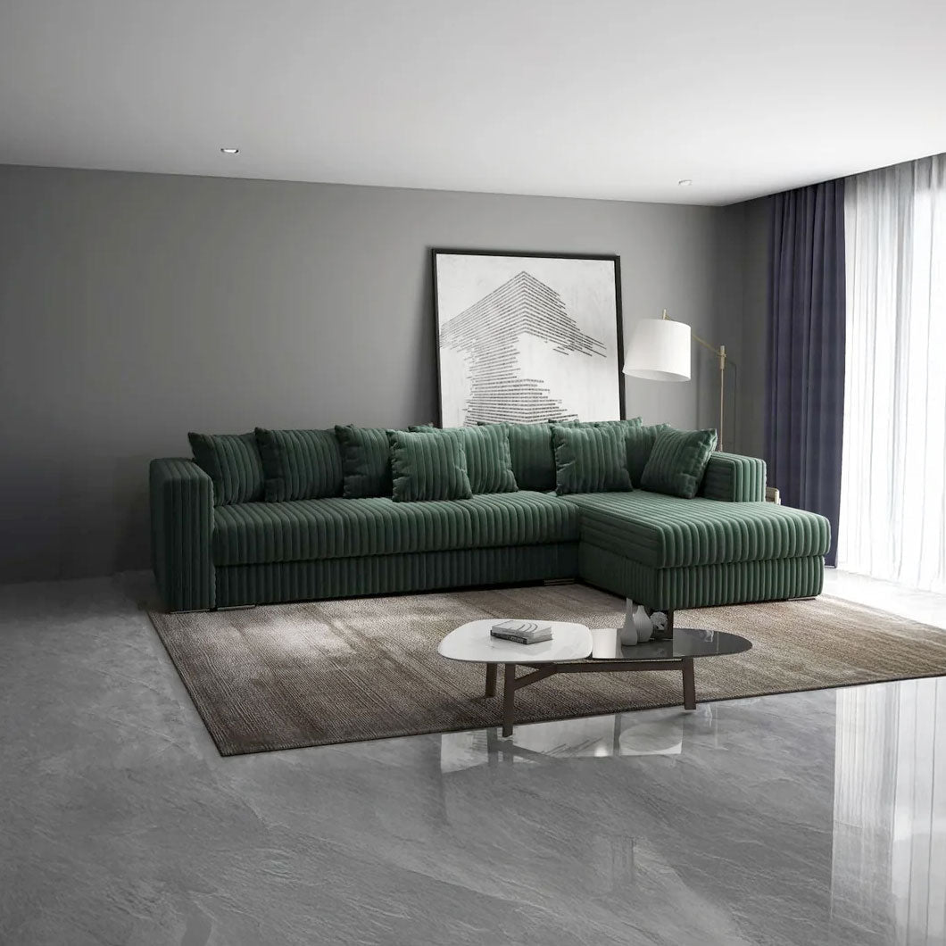 Colțar extensibil dumonde cu ladă de depozitare si sezut confortabil din spuma HR, Gloria Ambience Green II 320x183 cm Fabrica