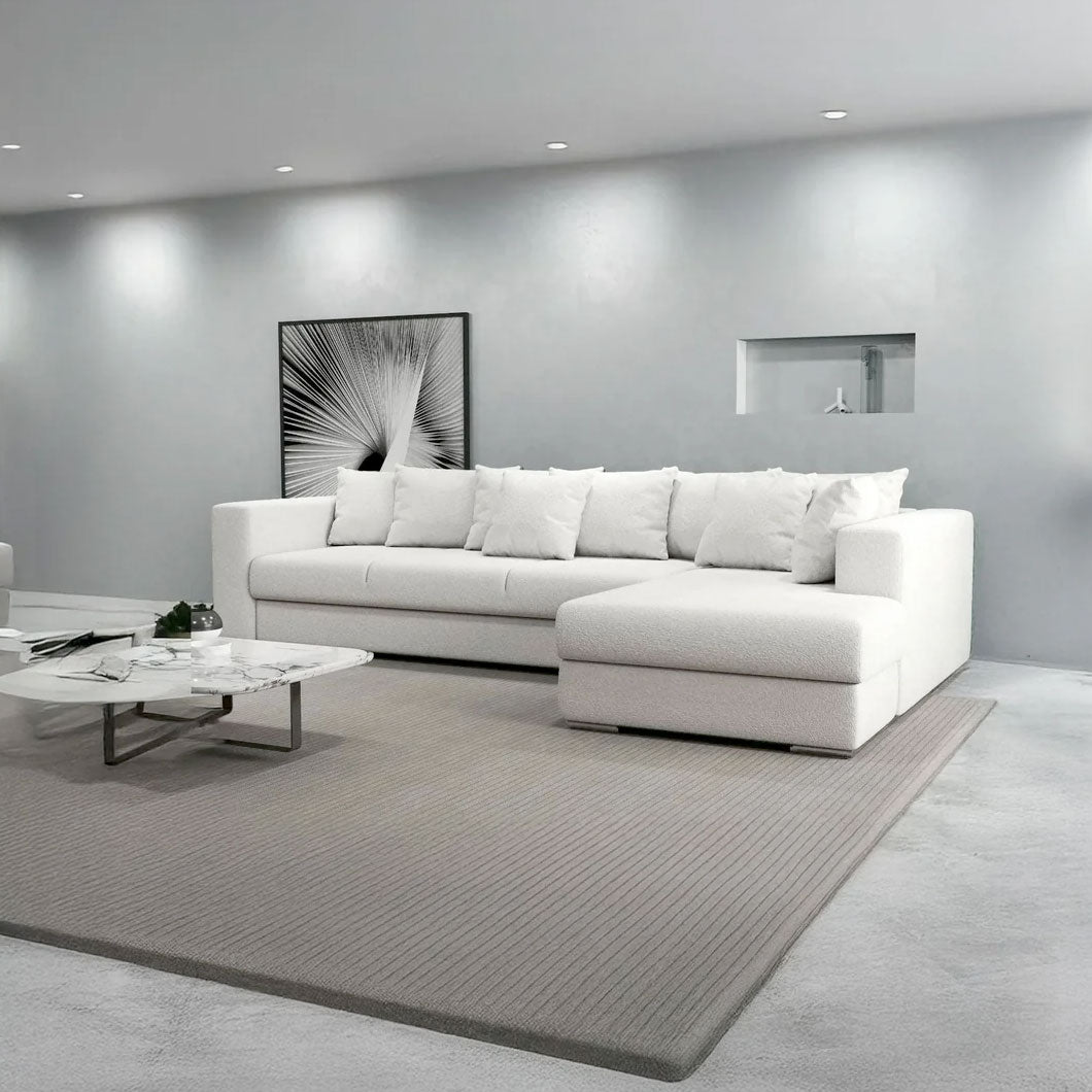 Colțar extensibil dumonde cu ladă de depozitare si sezut confortabil din spuma HR, Gloria Euphoria Ivory II 320x183 cm