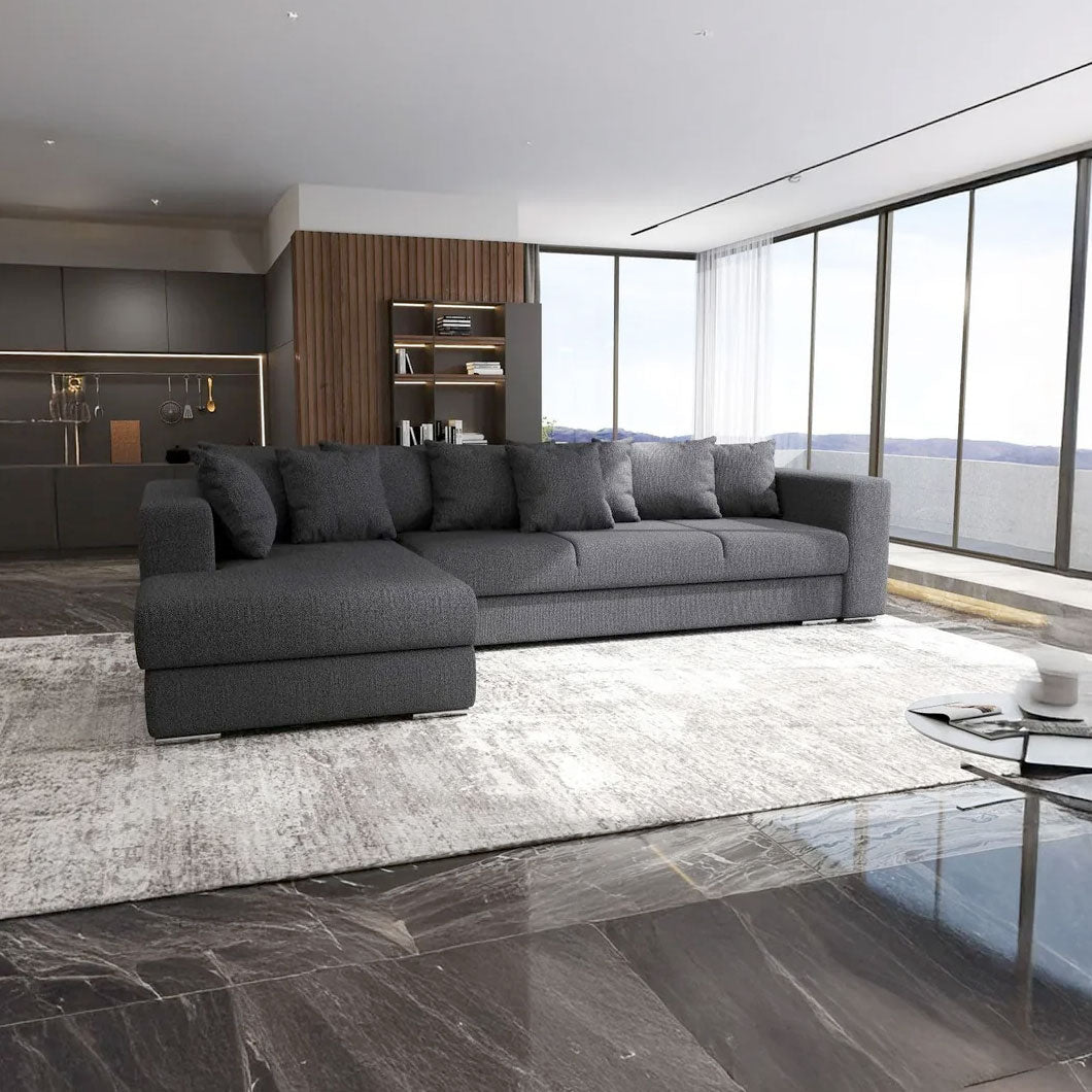 Colțar extensibil dumonde cu ladă de depozitare si sezut confortabil din spuma HR, Gloria Enjoy Grafit II 320x183 cm Fabrica