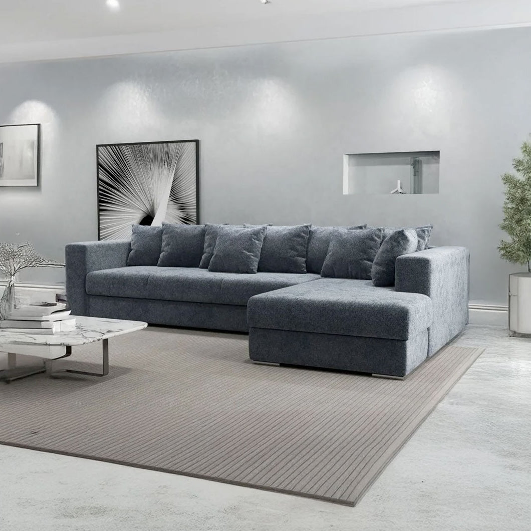 Colțar extensibil dumonde cu ladă de depozitare si sezut confortabil din spuma HR, Gloria Euphoria Grafit II 320x183 cm Fabrica