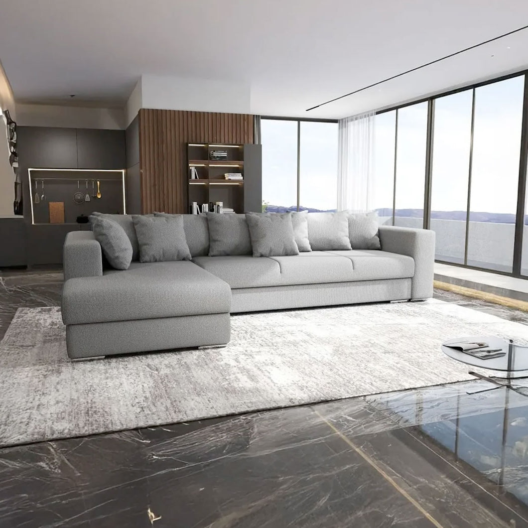 Colțar extensibil dumonde cu ladă de depozitare si sezut confortabil din spuma HR, Gloria Enjoy Grey 320x183 cm