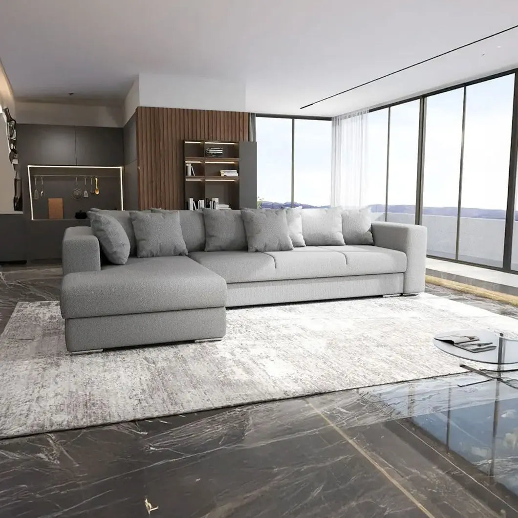 Colțar extensibil dumonde cu ladă de depozitare si sezut confortabil din spuma HR, Gloria Enjoy Grey 320x183 cm Fabrica