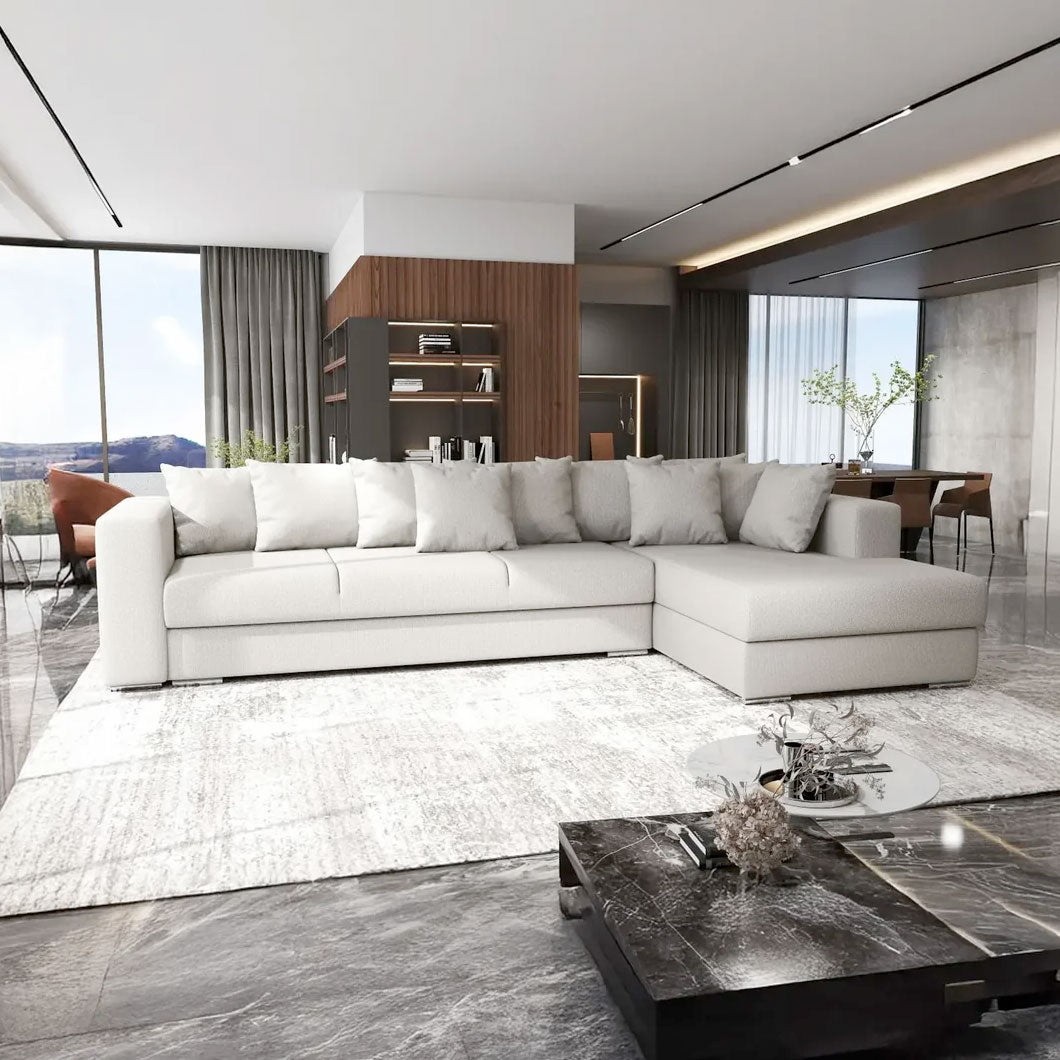 Colțar extensibil dumonde cu ladă de depozitare si sezut confortabil din spuma HR, Gloria Enjoy Beige II 320x183 cm