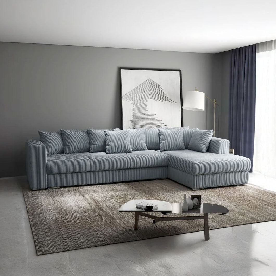 Colțar extensibil dumonde cu ladă de depozitare si sezut confortabil din spuma HR, Gloria Zoom Grey II 320x183 cm Fabrica