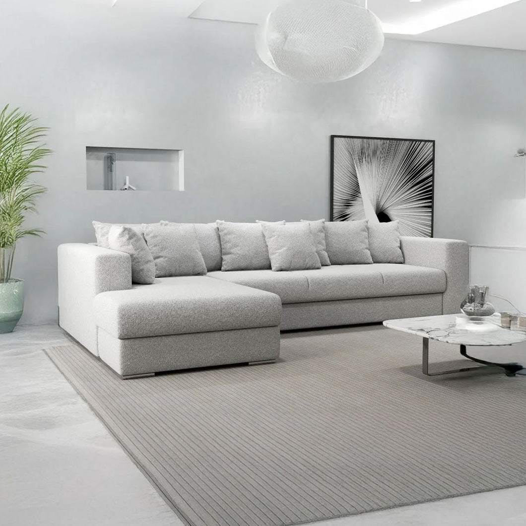 Colțar extensibil dumonde cu ladă de depozitare si sezut confortabil din spuma HR, Gloria Euphoria Dove 320x183 cm Fabrica