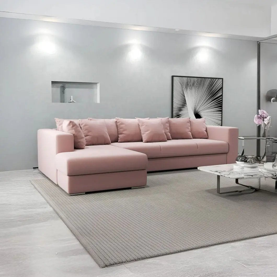 Colțar extensibil dumonde cu ladă de depozitare si sezut confortabil din spuma HR, Gloria Royal Pink 320x183 cm Fabrica