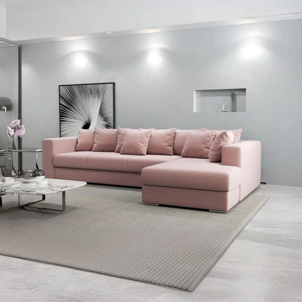 Colțar extensibil dumonde cu ladă de depozitare si sezut confortabil din spuma HR, Gloria Royal Pink II 320x183 cm Fabrica