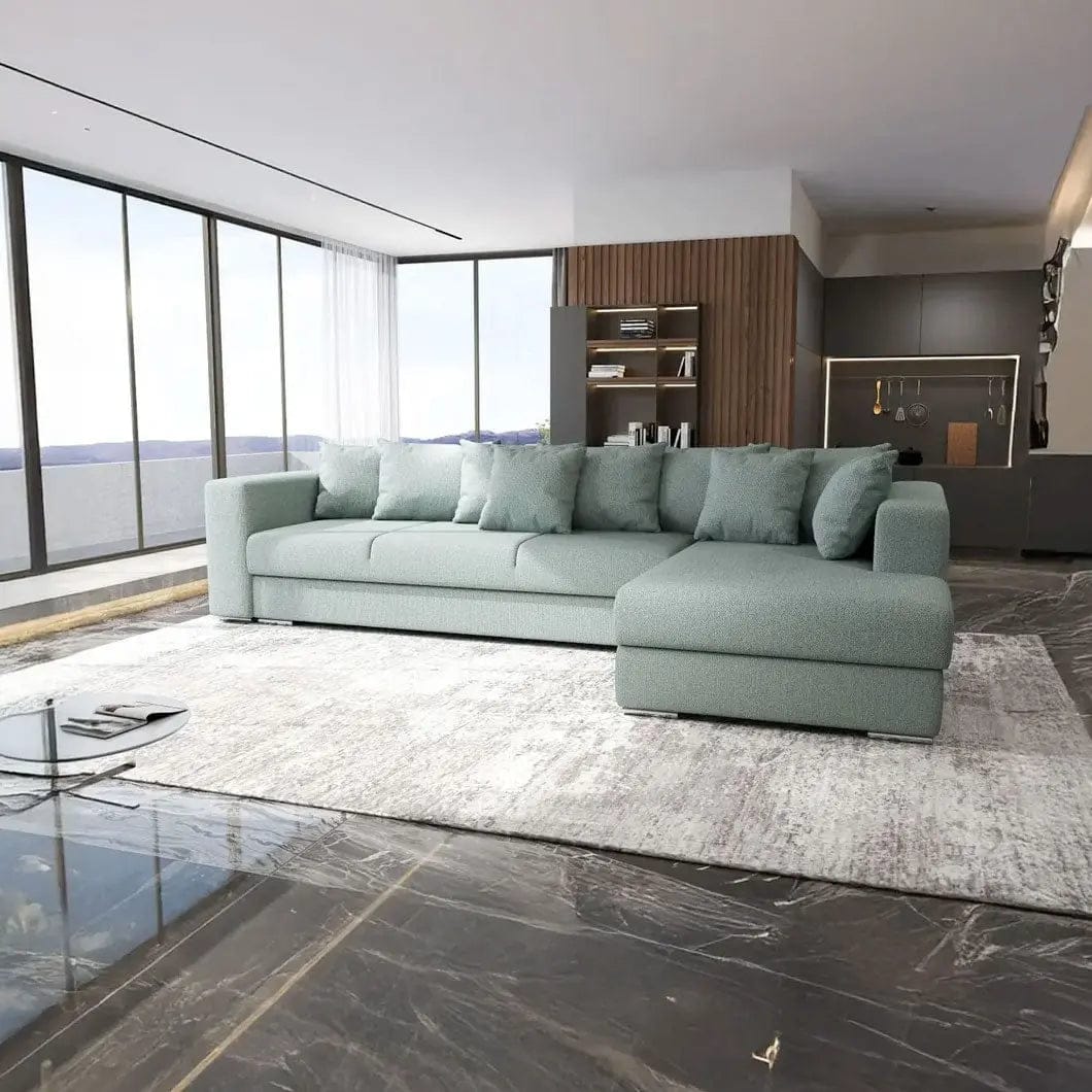 Colțar extensibil dumonde cu ladă de depozitare si sezut confortabil din spuma HR, Gloria Enjoy Mint II 320x183 cm Fabrica