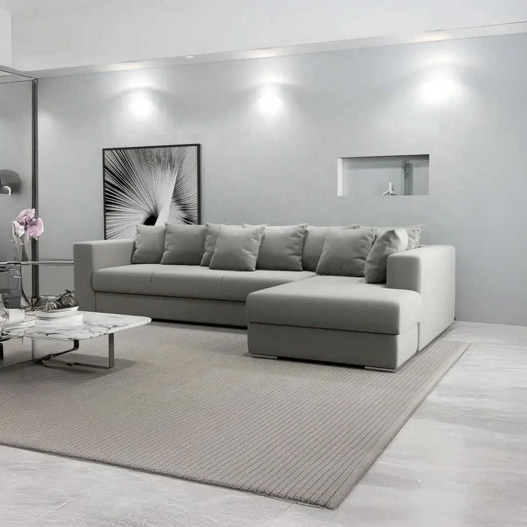 Colțar extensibil dumonde cu ladă de depozitare si sezut confortabil din spuma HR, Gloria Royal Grey II 320x183 cm Fabrica