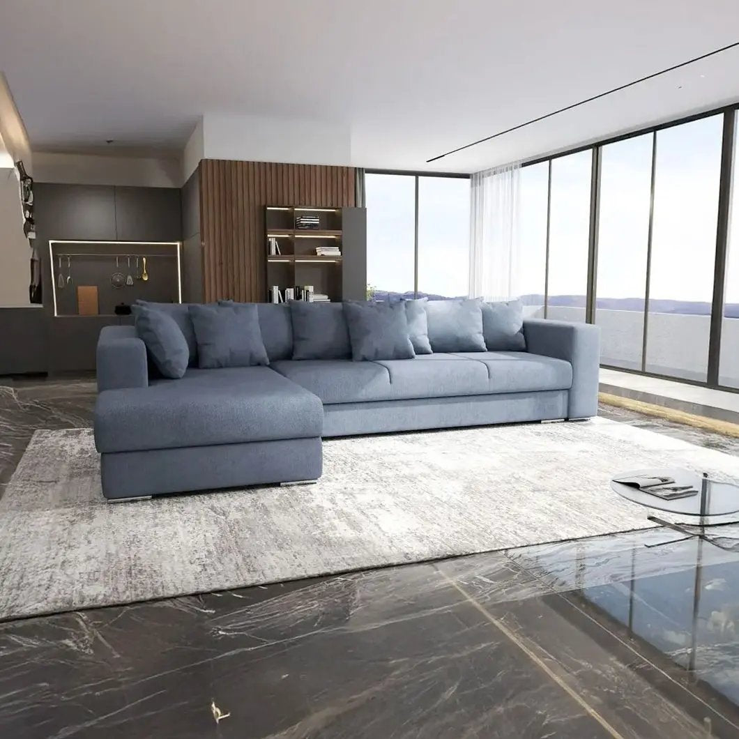 Colțar extensibil dumonde cu ladă de depozitare si sezut confortabil din spuma HR, Gloria Enjoy Antracit 320x183 cm Fabrica