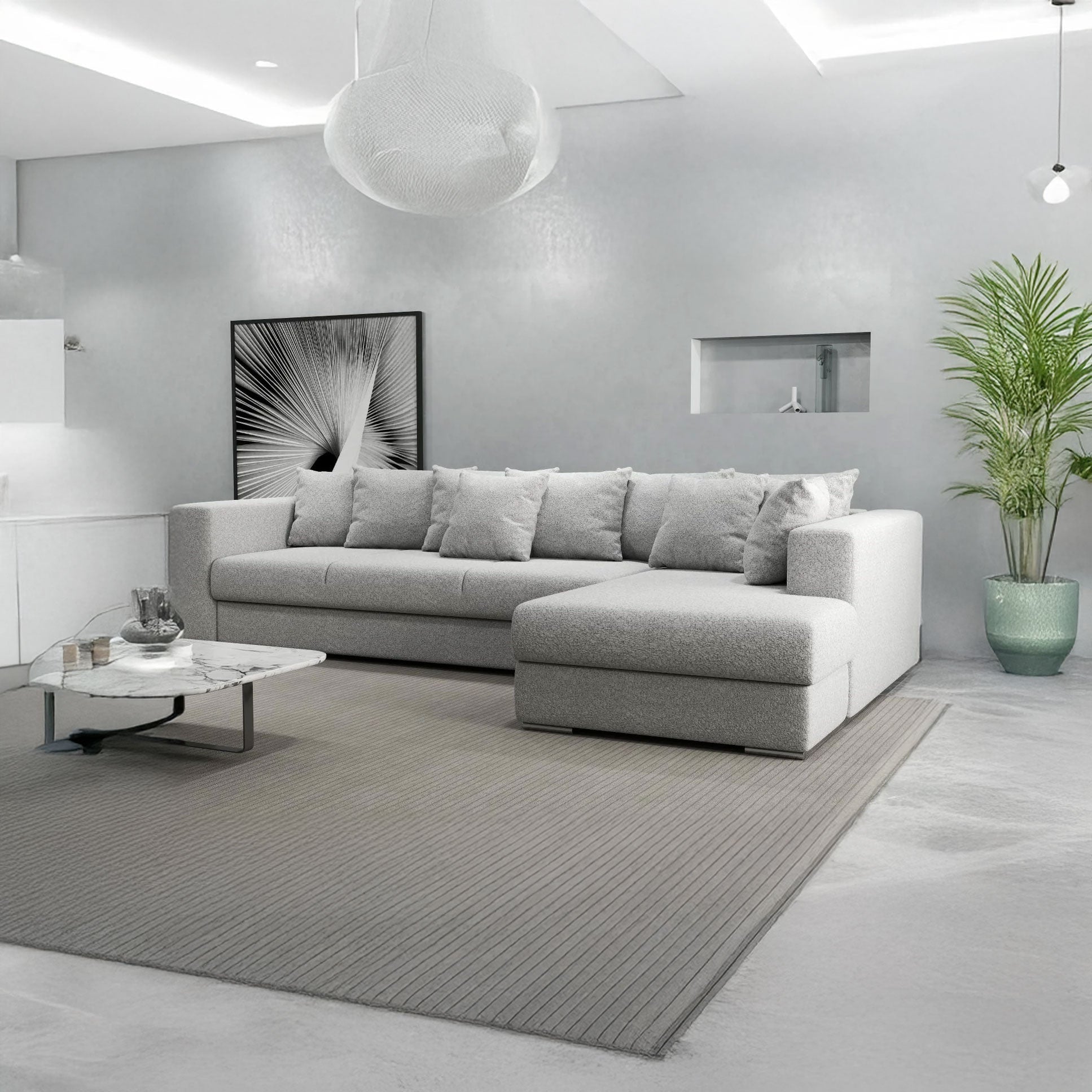 Colțar extensibil dumonde cu ladă de depozitare si sezut confortabil din spuma HR, Gloria Gri Euphoria II 320x183 cm Fabrica