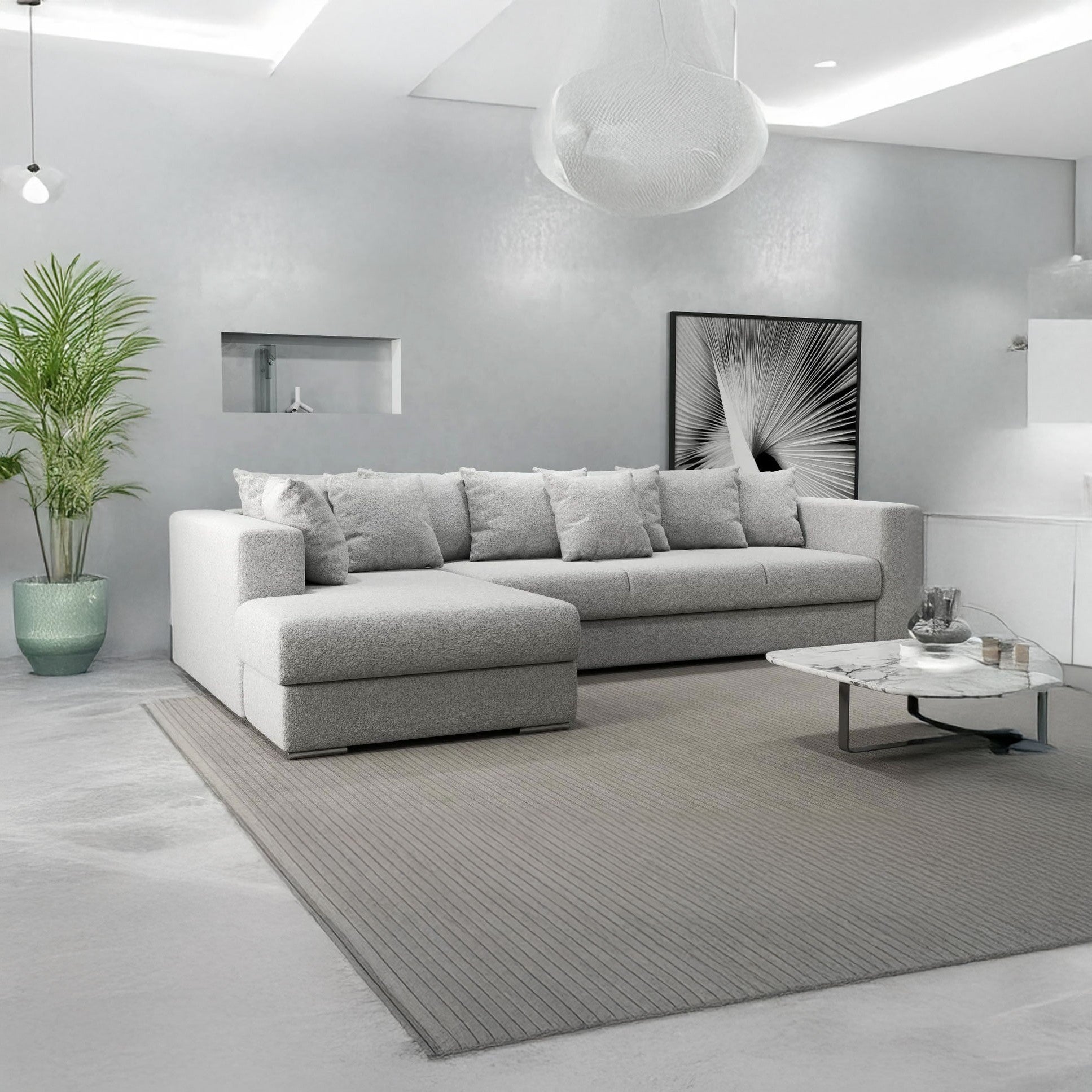 Colțar extensibil dumonde cu ladă de depozitare si sezut confortabil din spuma HR, Gloria Gri Euphoria 320x183 cm Fabrica