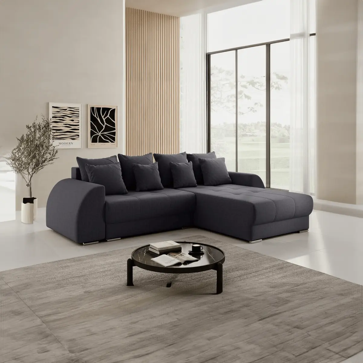 Colțar extensibil dumonde cu ladă de depozitare si sezut confortabil din spuma HR, Verona Enjoy Grafit II 290x185 cm Fabrica