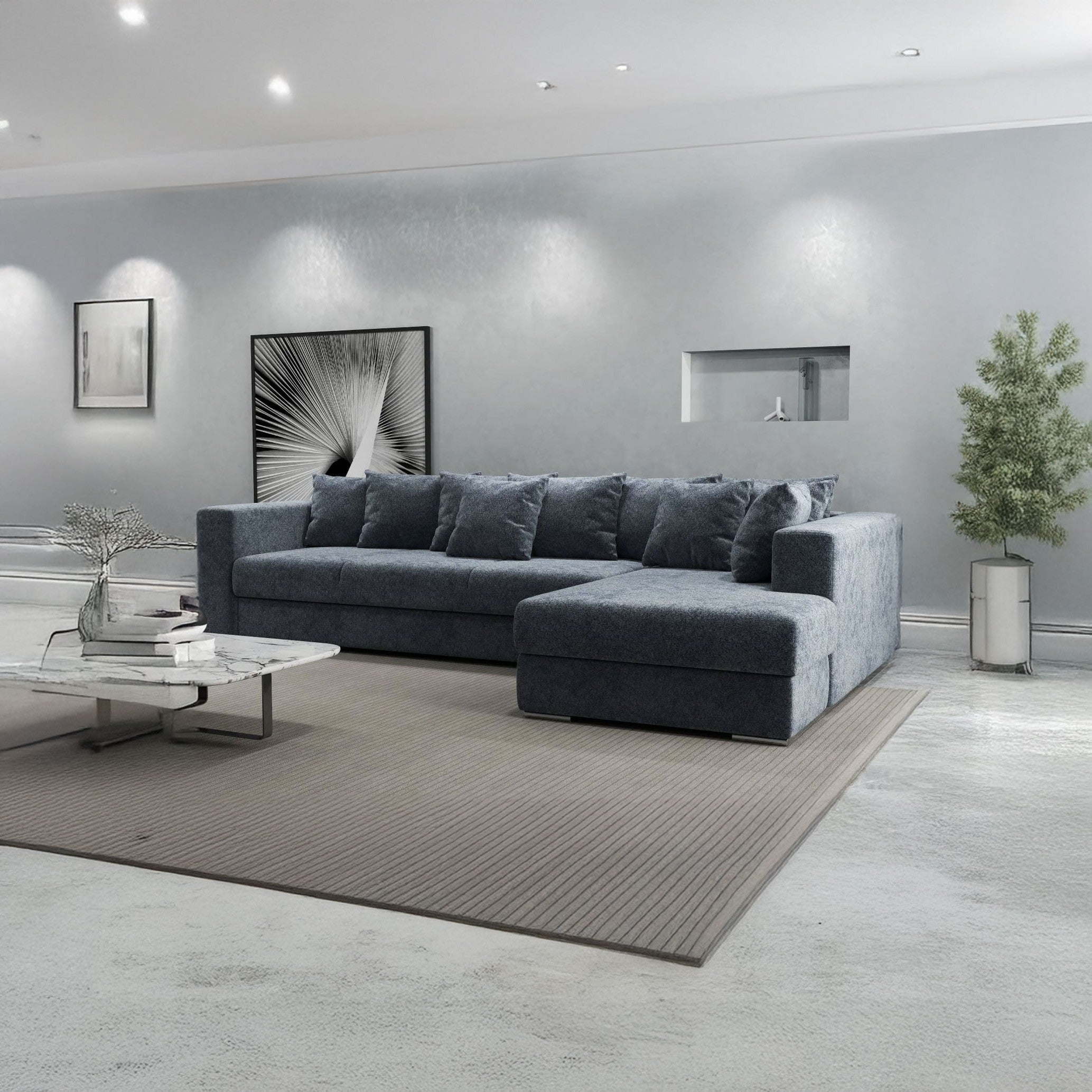 Colțar extensibil dumonde cu ladă de depozitare si sezut confortabil din spuma HR, Gloria Gray Euphoria II 320x183 cm Fabrica