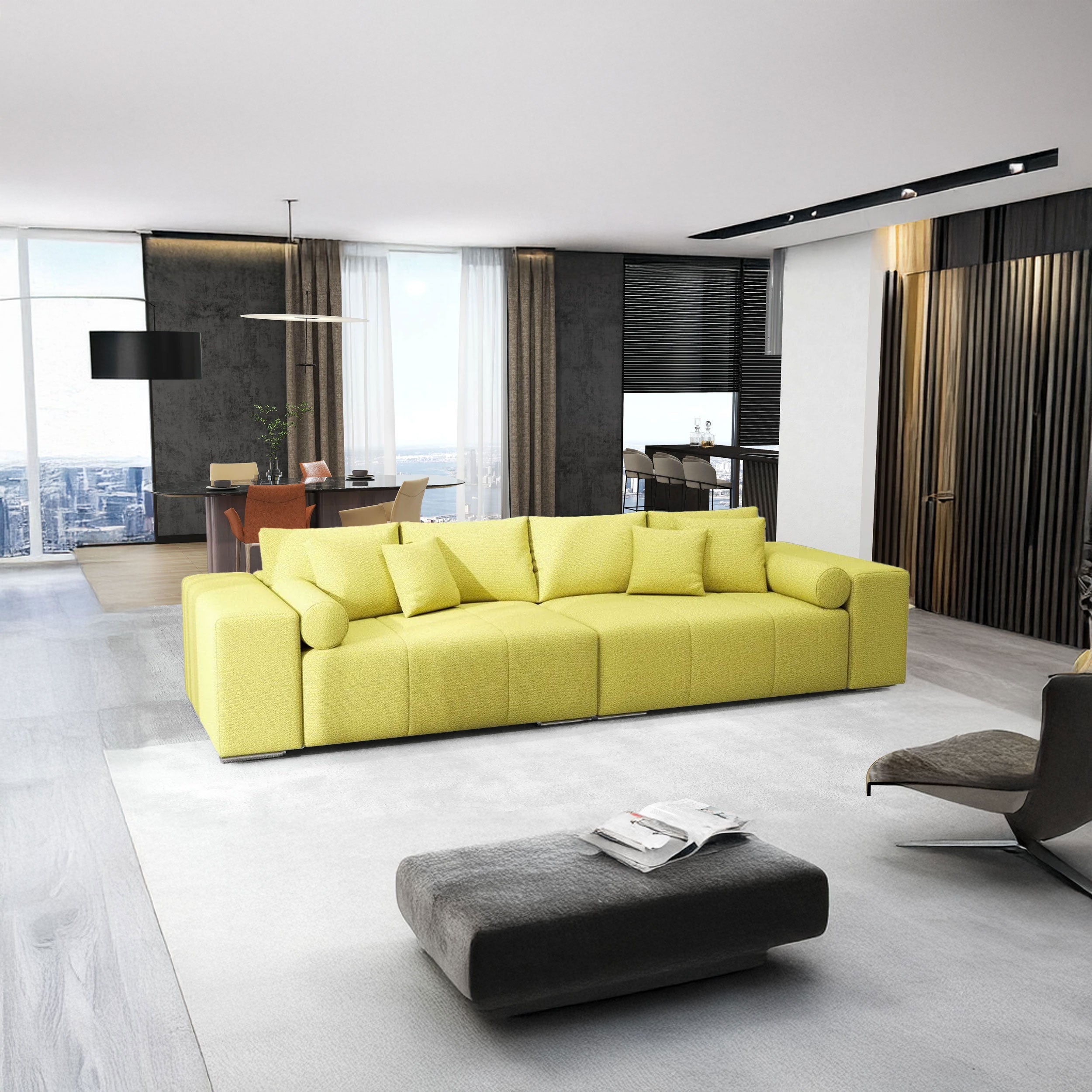 Canapea extensibilă dumonde cu ladă de depozitare si sezut confortabil din spuma HR, Marbela Enjoy Lux Green XXL 295x100 cm fabrica