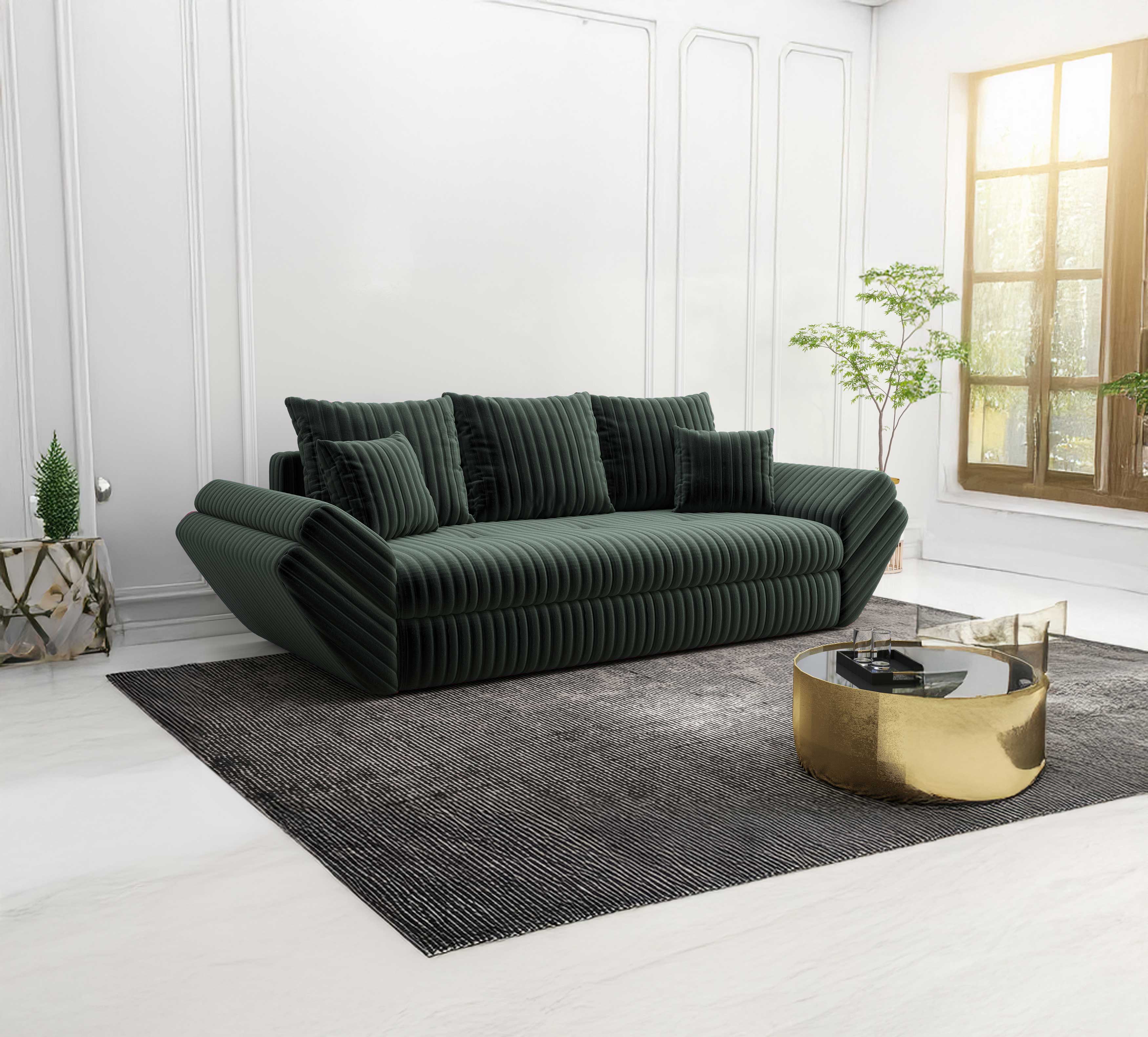 Canapea extensibilă dumonde cu ladă de depozitare si sezut confortabil din spuma HR, Loana Ambience Green 250x100 cm Fabrica