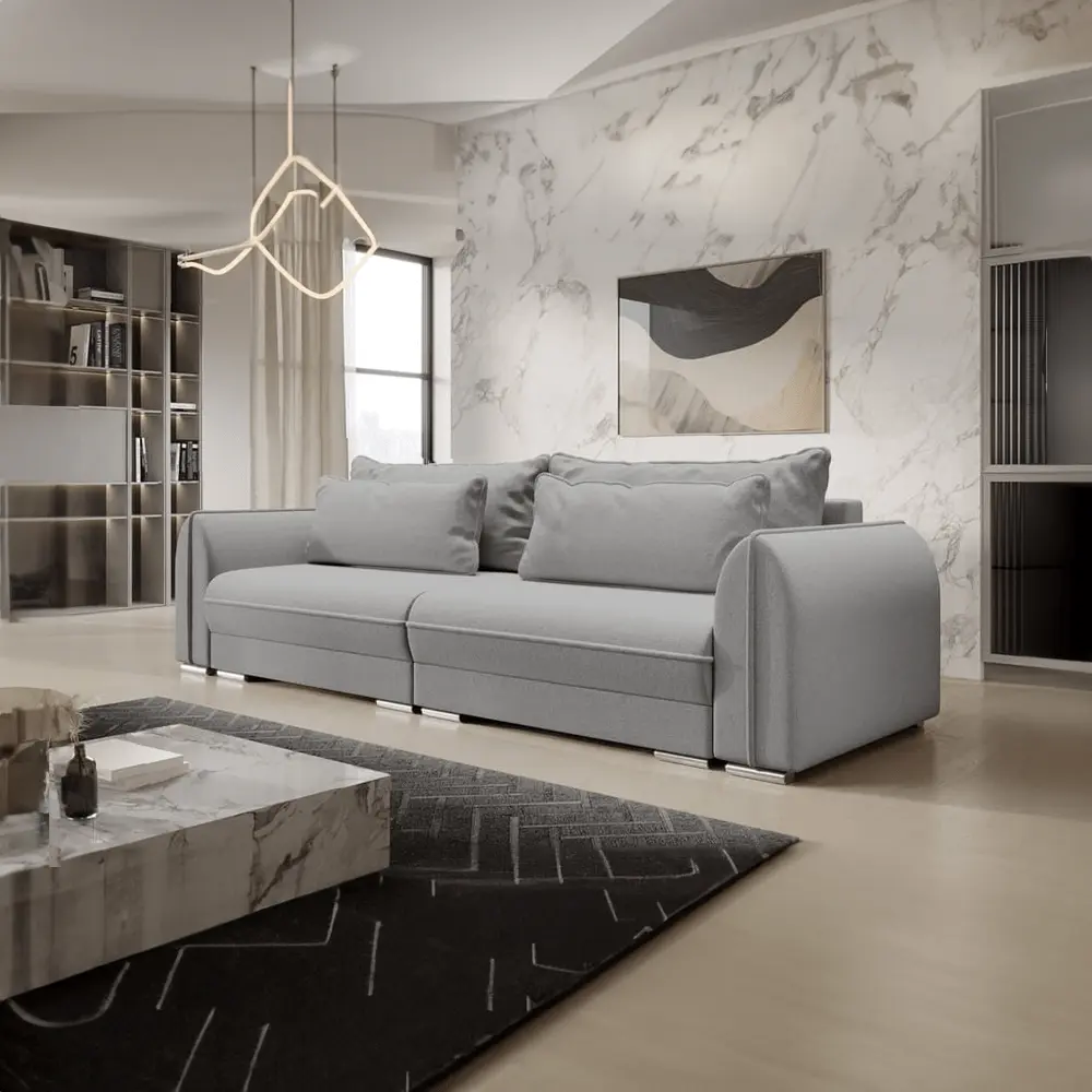 Canapea extensibilă dumonde cu ladă de depozitare si sezut confortabil din spuma HR, Denver Enjoy Grey 300x100 cm Fabrica