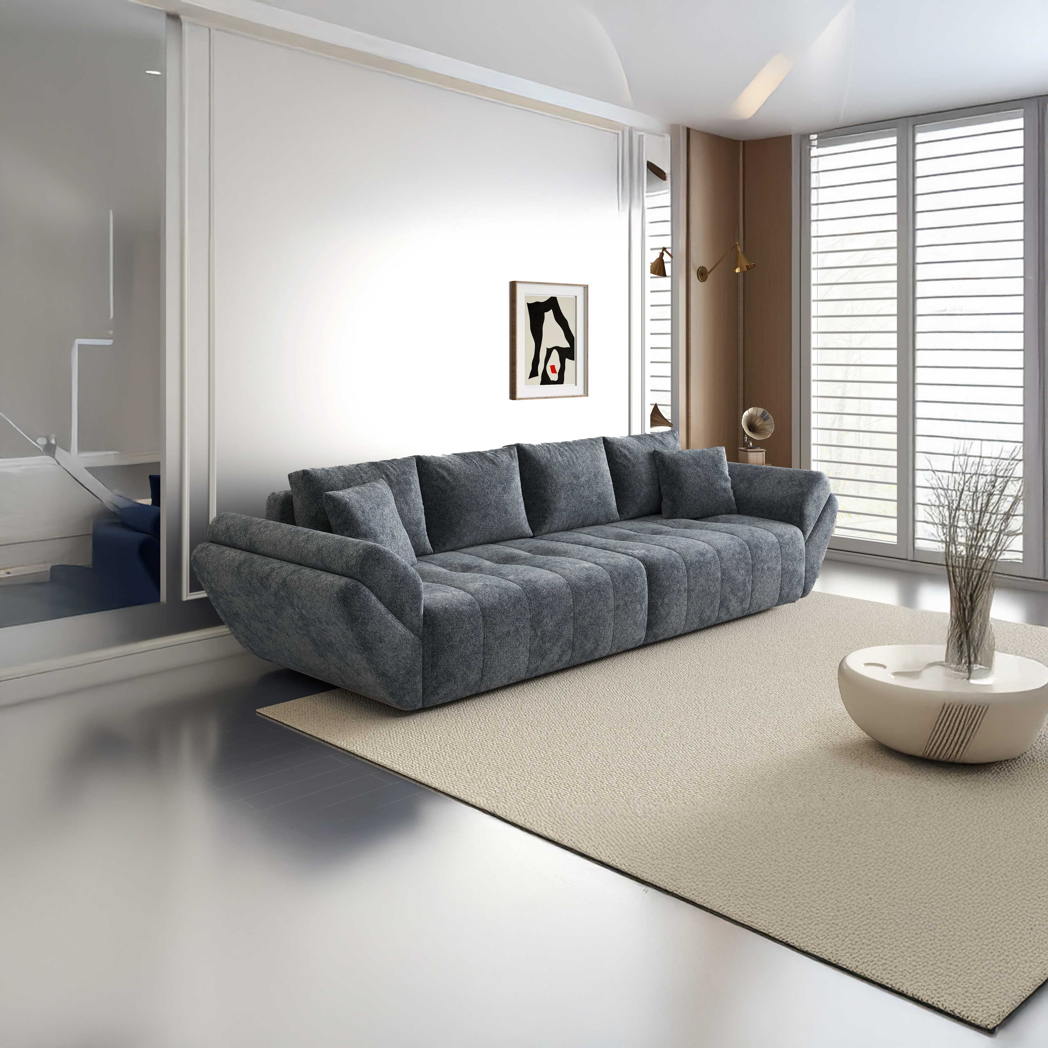 Canapea extensibilă dumonde cu ladă de depozitare si sezut confortabil din spuma HR, Berlin Euphoria Graphit 300x100 cm Fabrica