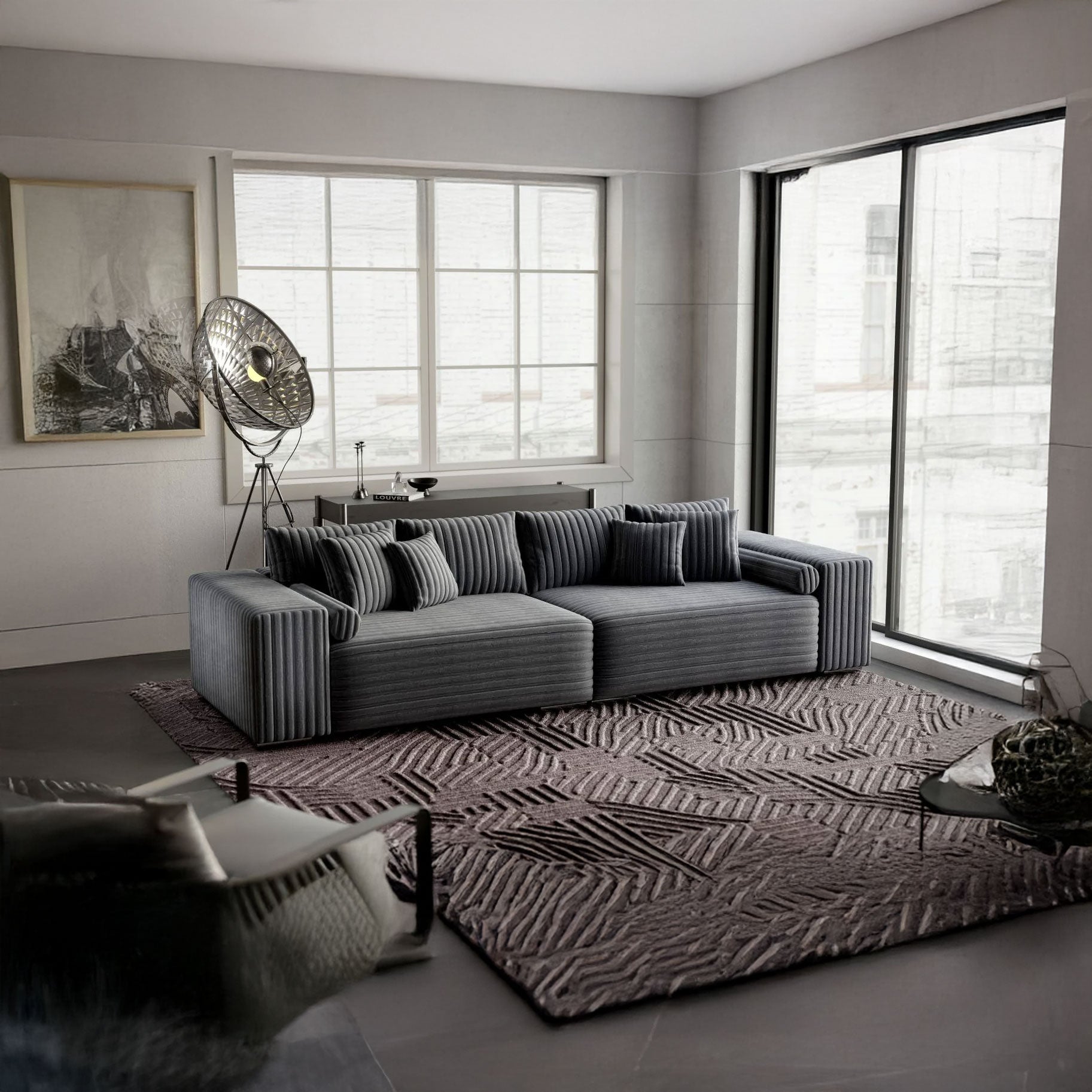 Canapea extensibilă dumonde cu ladă de depozitare si sezut confortabil din spuma HR, Marbela Ambience Grey XXL 295x100 cm fabrica