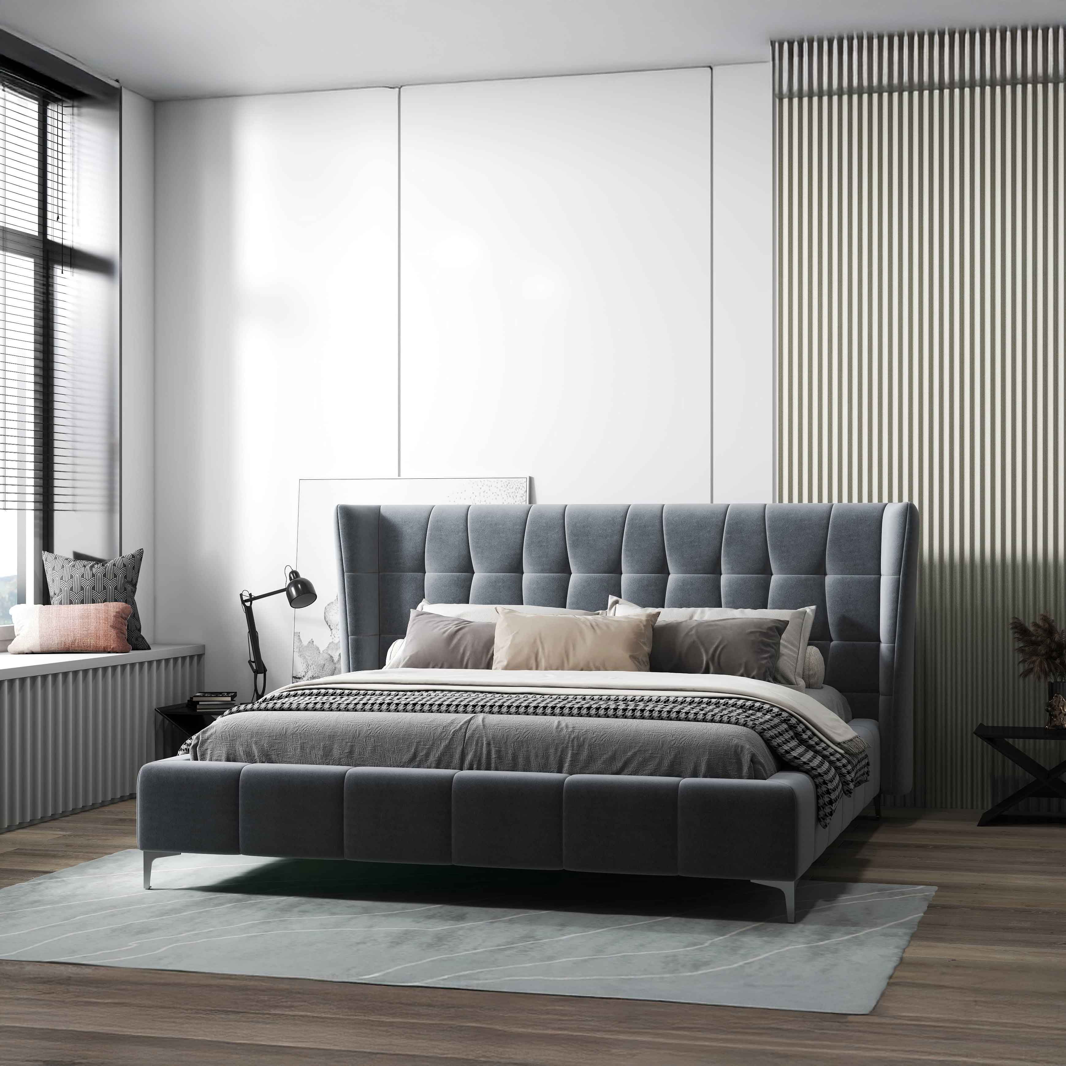 Pat dormitor dumonde, tapitat Gri, Bellagio 180x200 cm, somiera fixa inclusa WLS