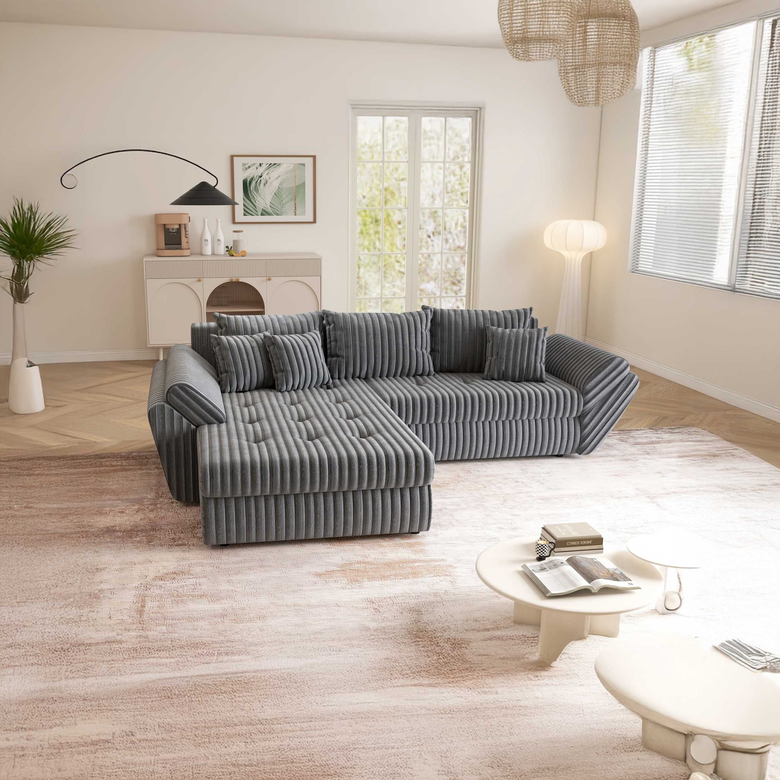 Colțar extensibil dumonde cu ladă de depozitare si sezut confortabil din spuma HR, Loana Ambience Antracit 270x185 cm Fabrica