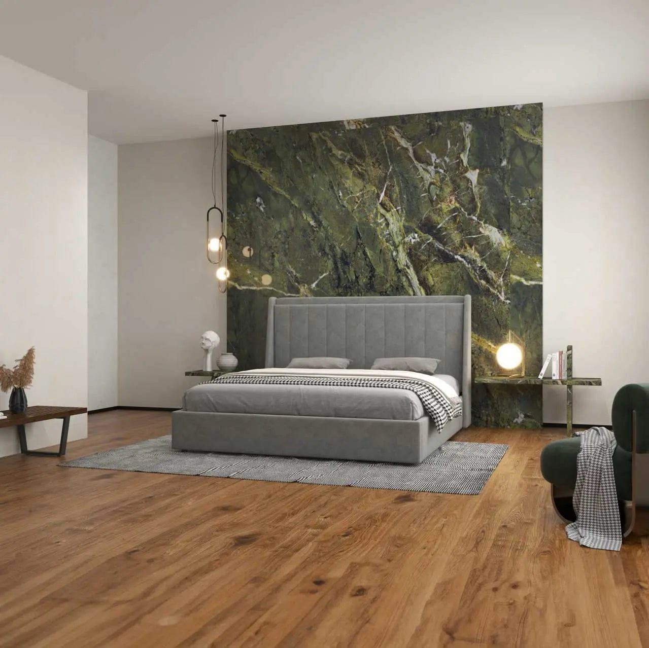 Pat dormitor dumonde, tapitat gri, Montreal 160x200 cm, somiera rabatabila inclusa, spatiu depozitare