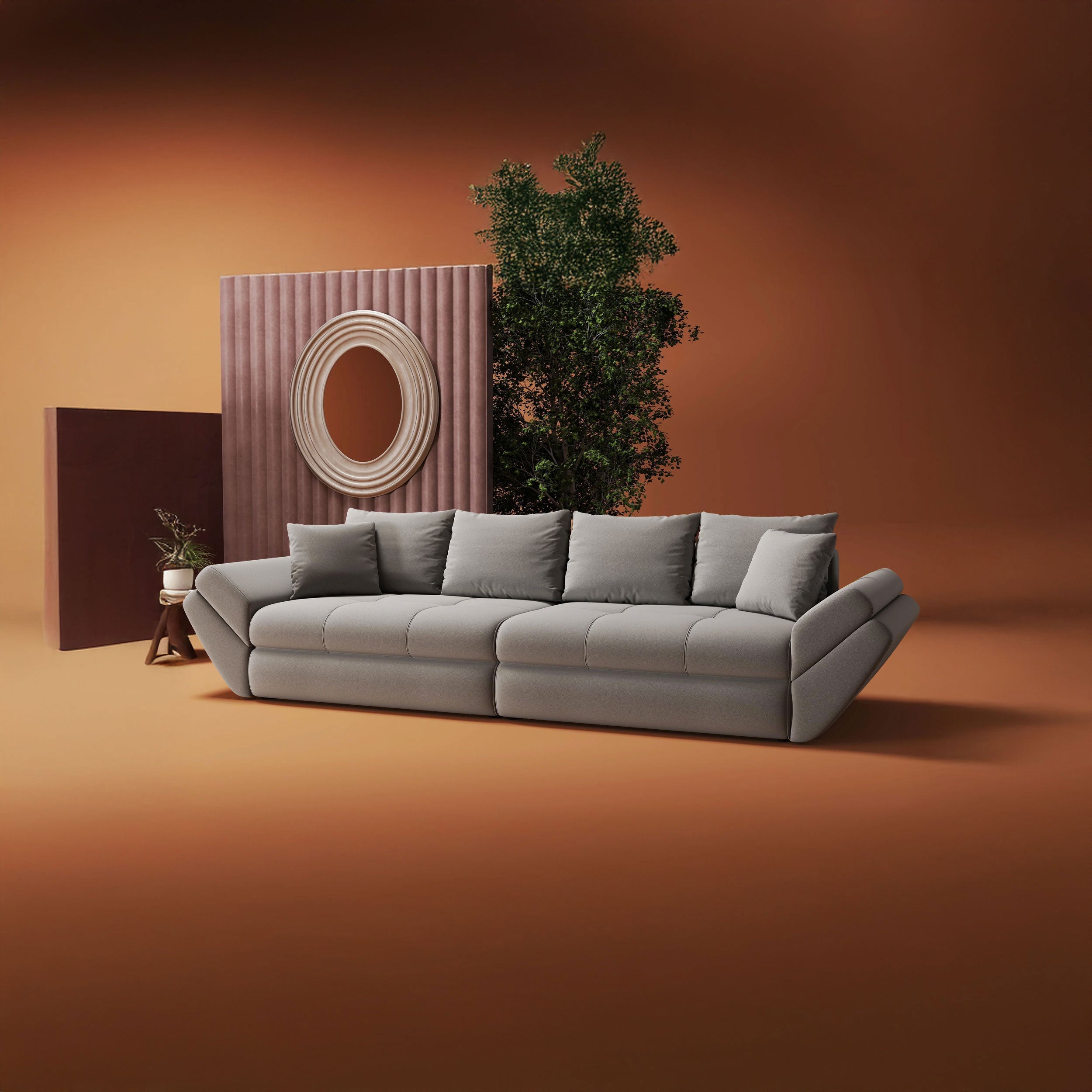 Canapea extensibilă dumonde cu ladă de depozitare si sezut confortabil din spuma HR, Loana Royal Gri 300x100 cm Fabrica