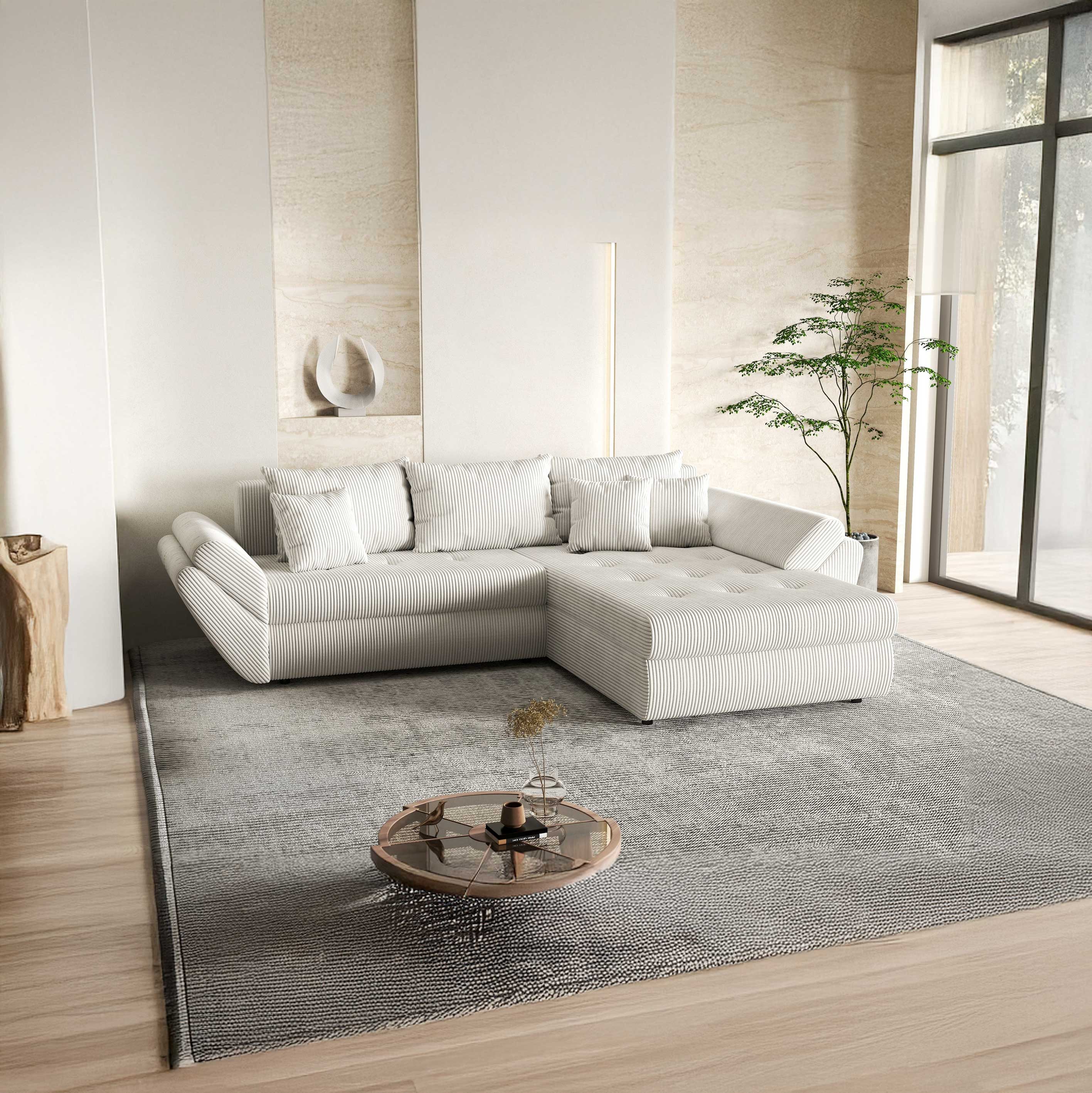 Colțar extensibil dumonde cu ladă de depozitare si sezut confortabil din spuma HR, Loana Zoom Crem II 270x185 cm Fabrica