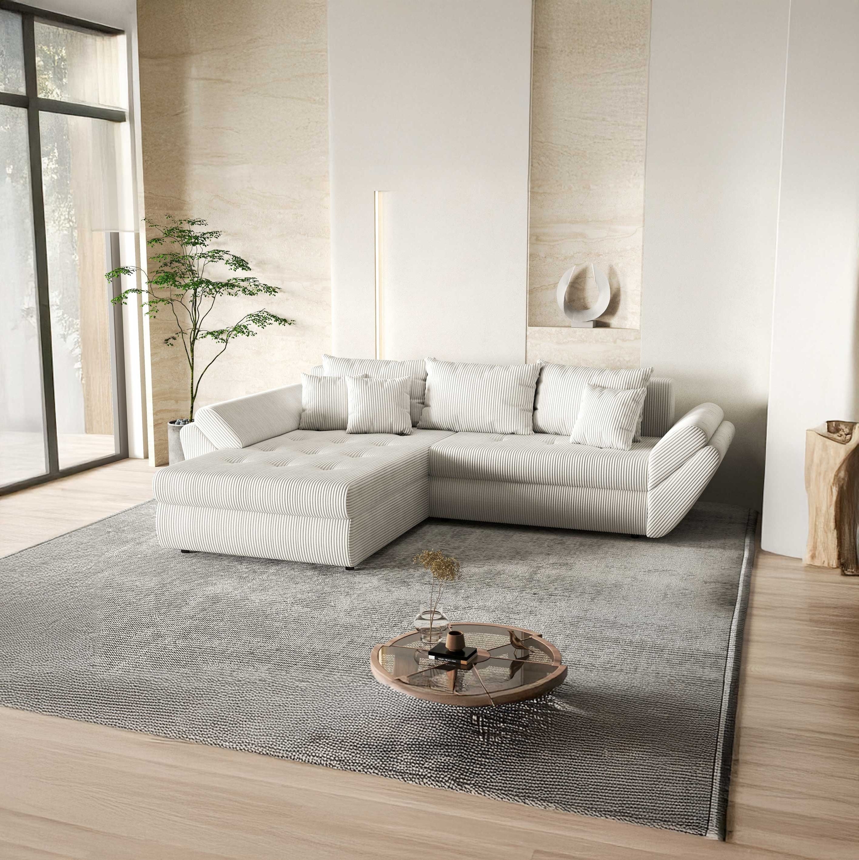 Colțar extensibil dumonde cu ladă de depozitare si sezut confortabil din spuma HR, Loana Zoom Crem 270x185 cm Fabrica