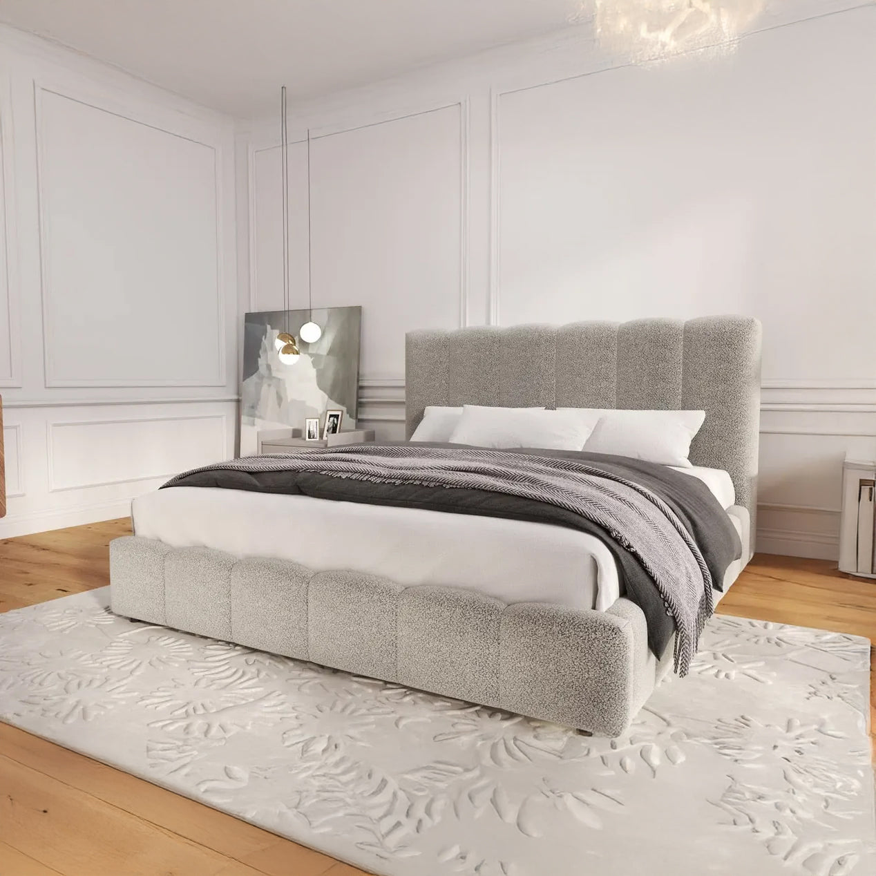 Pat dormitor dumonde, tapitat gri, Milano 180x200 cm, somiera rabatabila inclusa, spatiu depozitare