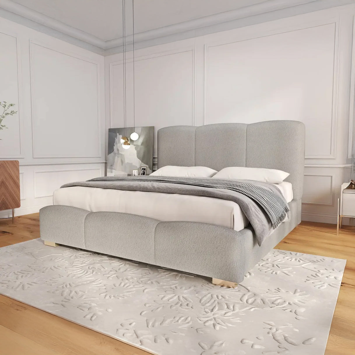 Pat dormitor dumonde, tapitat gri, Havana 180x200 cm, somiera rabatabila inclusa, spatiu depozitare