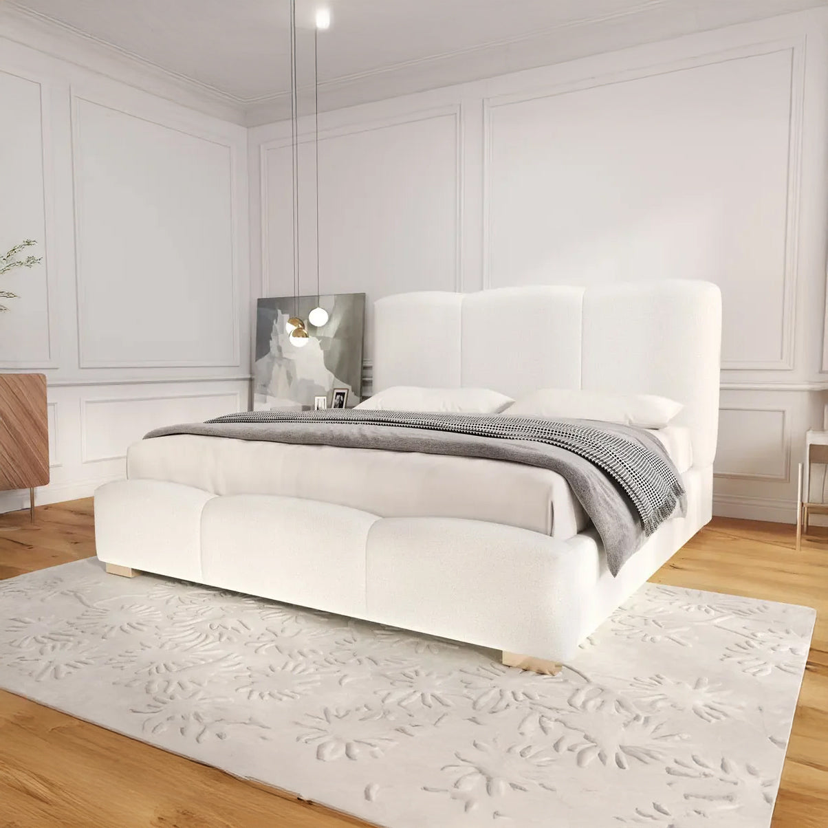 Pat dormitor dumonde, tapitat alb, Havana 160x200 cm, somiera rabatabila inclusa, spatiu depozitare