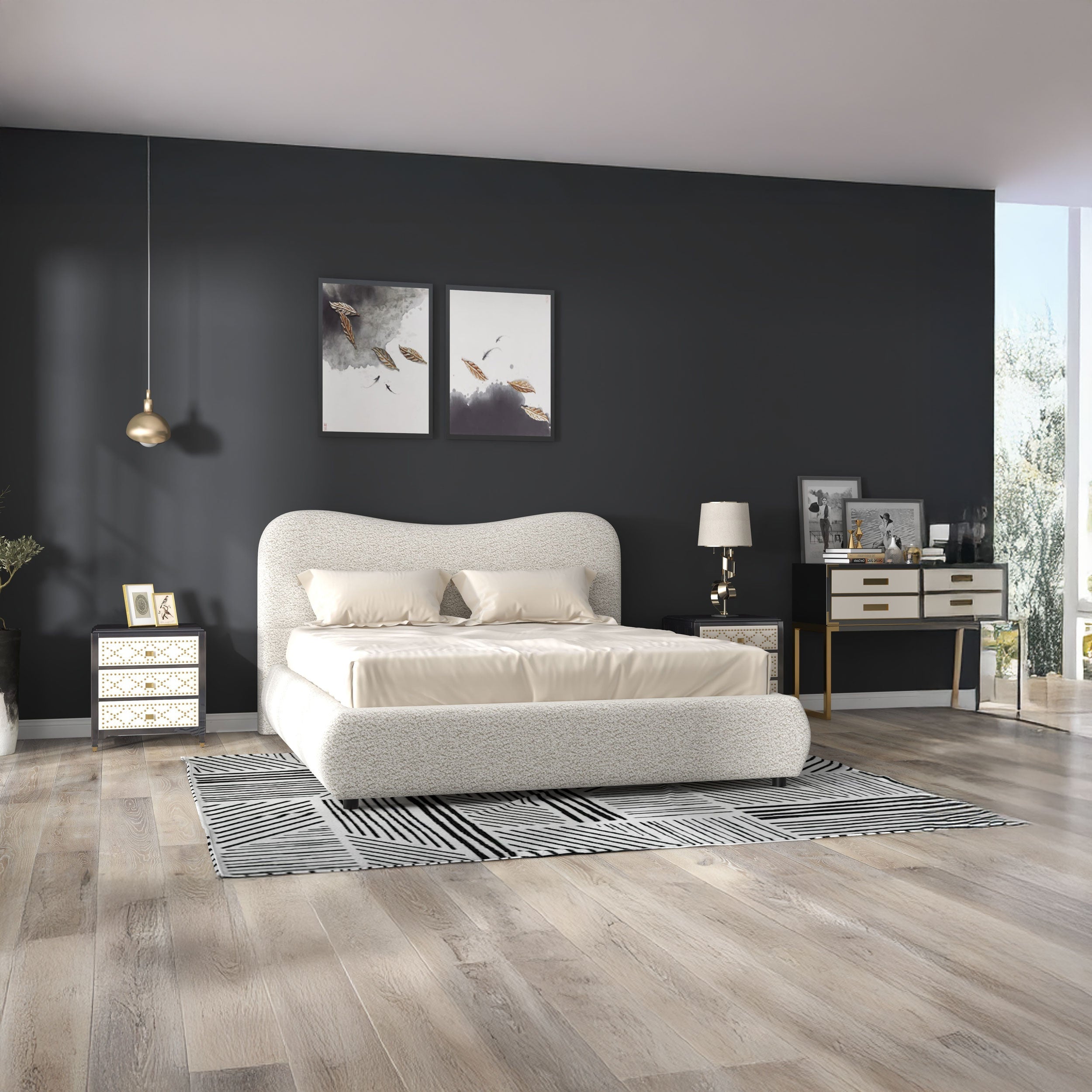 Pat dormitor dumonde, tapitat alb, Havana 160x200 cm, somiera rabatabila inclusa, spatiu depozitare LFG